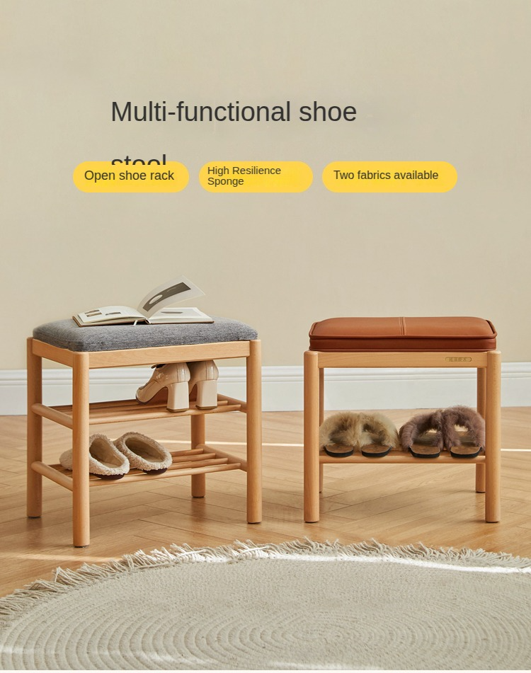 Beech Solid Wood Nordic Soft Cushion Shoe Changing Stool