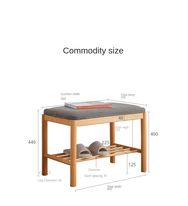 Beech Solid Wood Nordic Soft Cushion Shoe Changing Stool