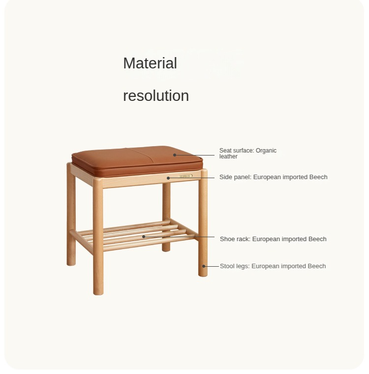 Beech Solid Wood Nordic Soft Cushion Shoe Changing Stool