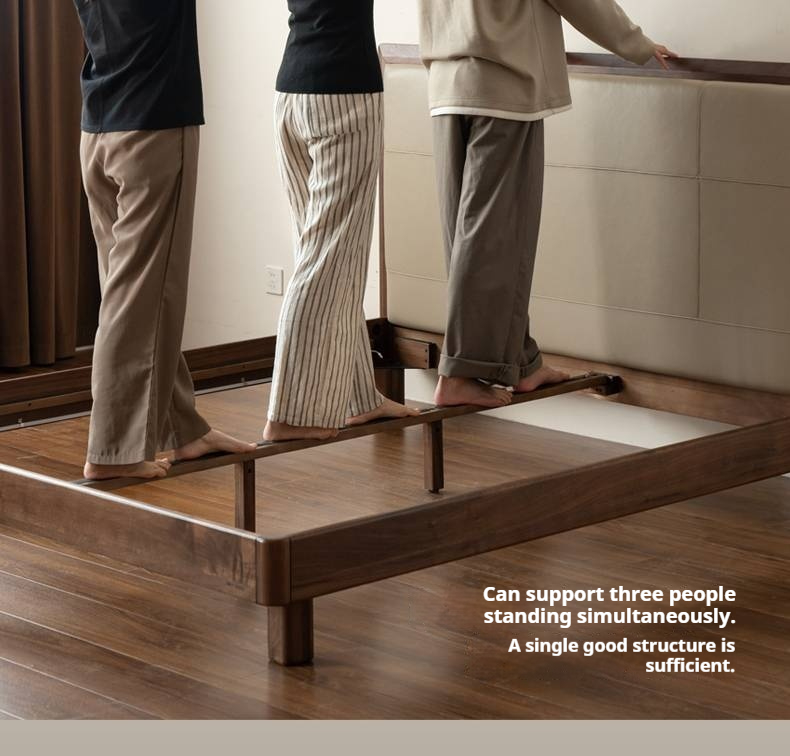 Black Walnut, Oak Solid Wood Italian Light Luxury Genuine Leather Soft Headboard Luminous Bed