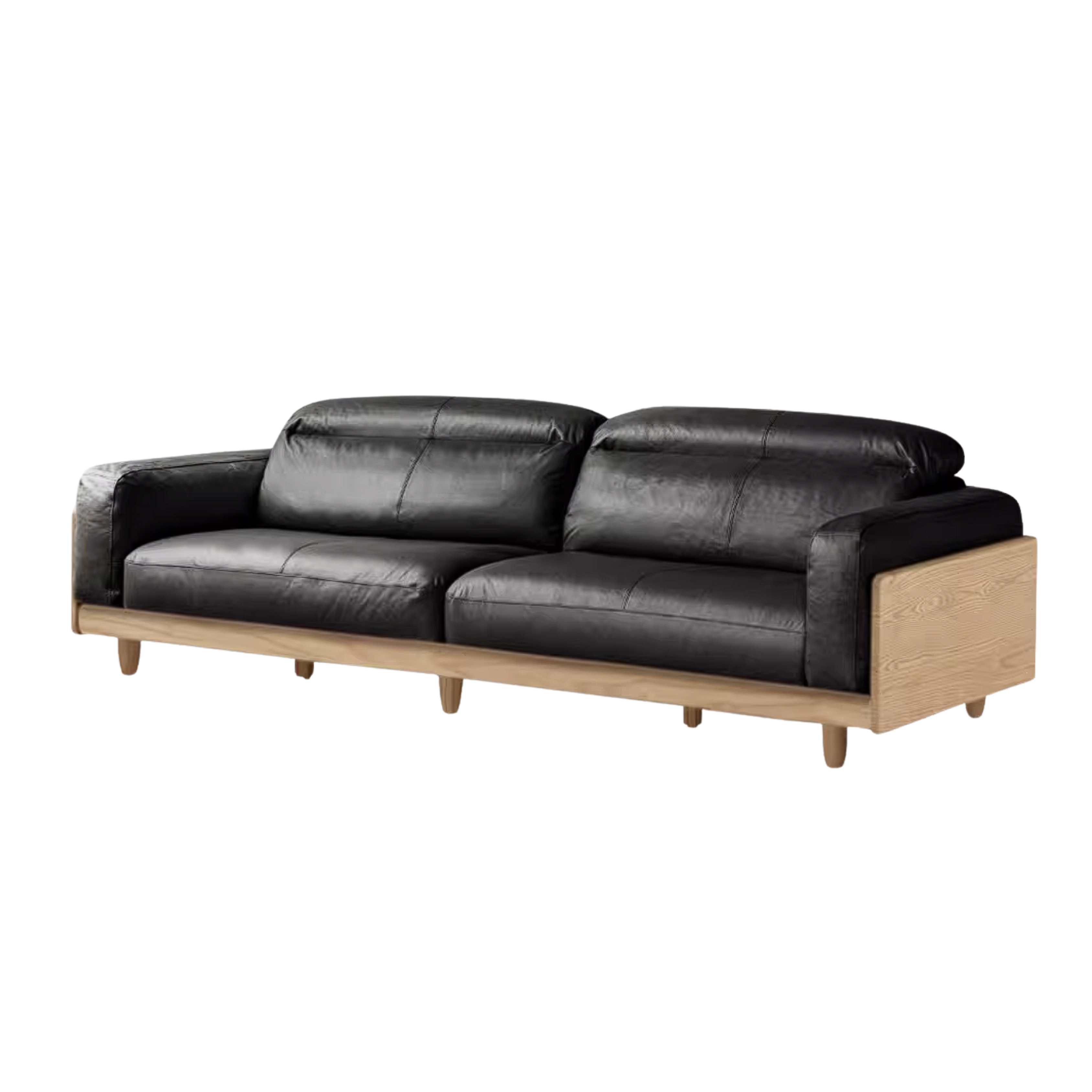 Ash Solid Wood Genuine leather Sofa with Solid Wood Frame and Adjustable Headrest