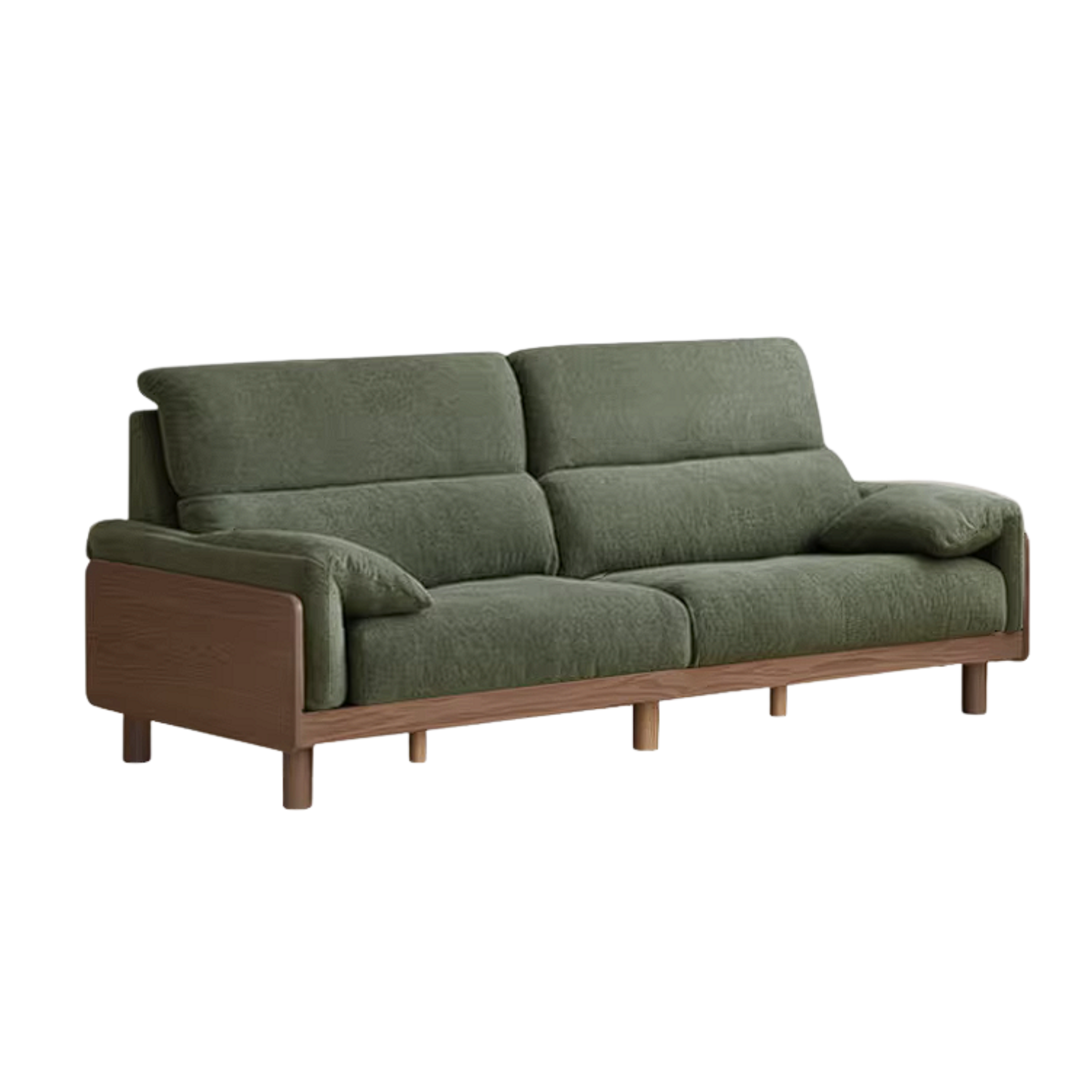 Ash Solid Wood Linen Sofa with Exposed Wood Base