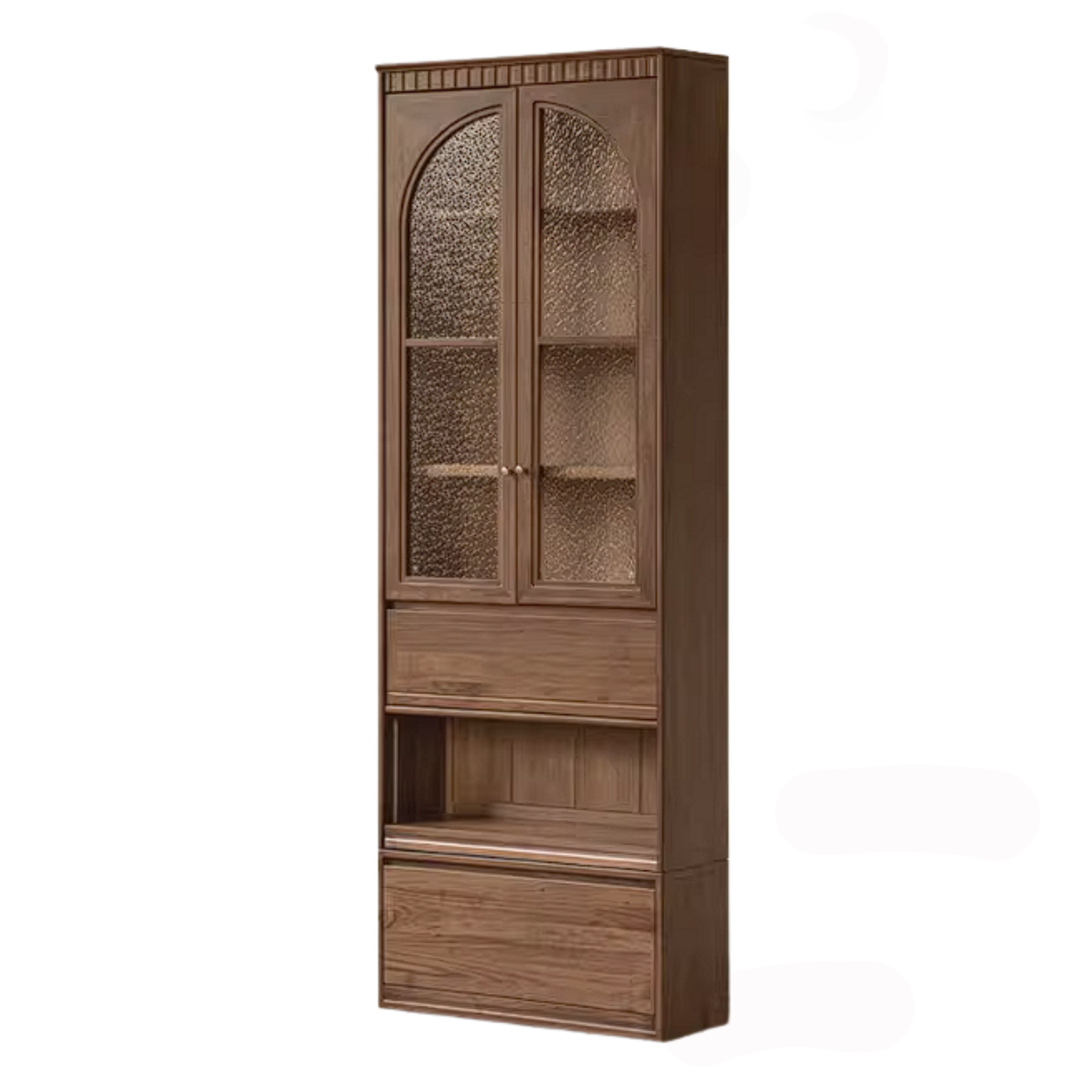 Black Walnut Solid Wood Bookcase with Booth Seating and Display Cabinet