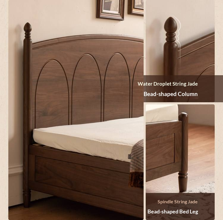 Black Walnut Solid Wood Box Bed — French Retro Style