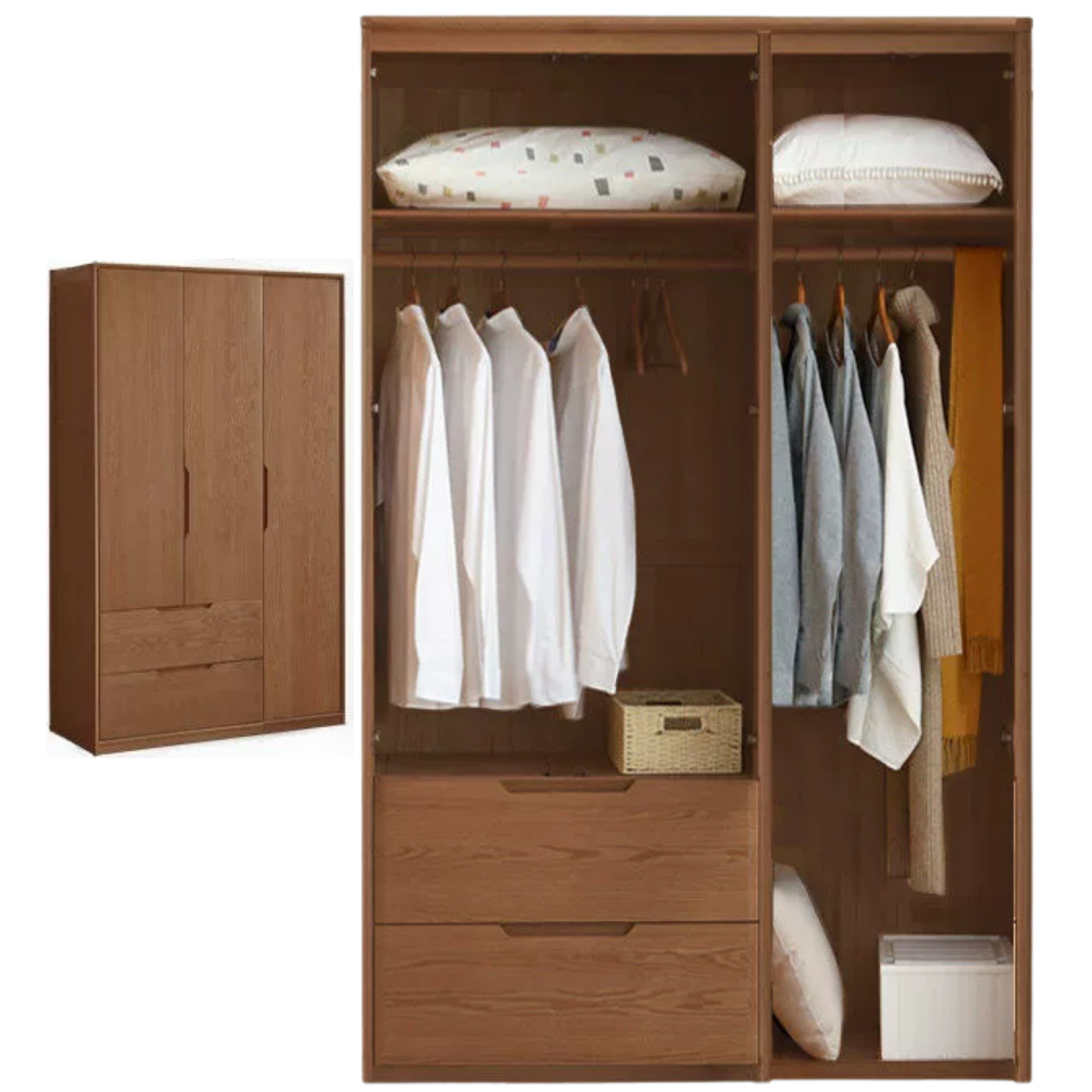 Ash Solid Wood Modular Wardrobe Closet System with Vertical Groove Pulls