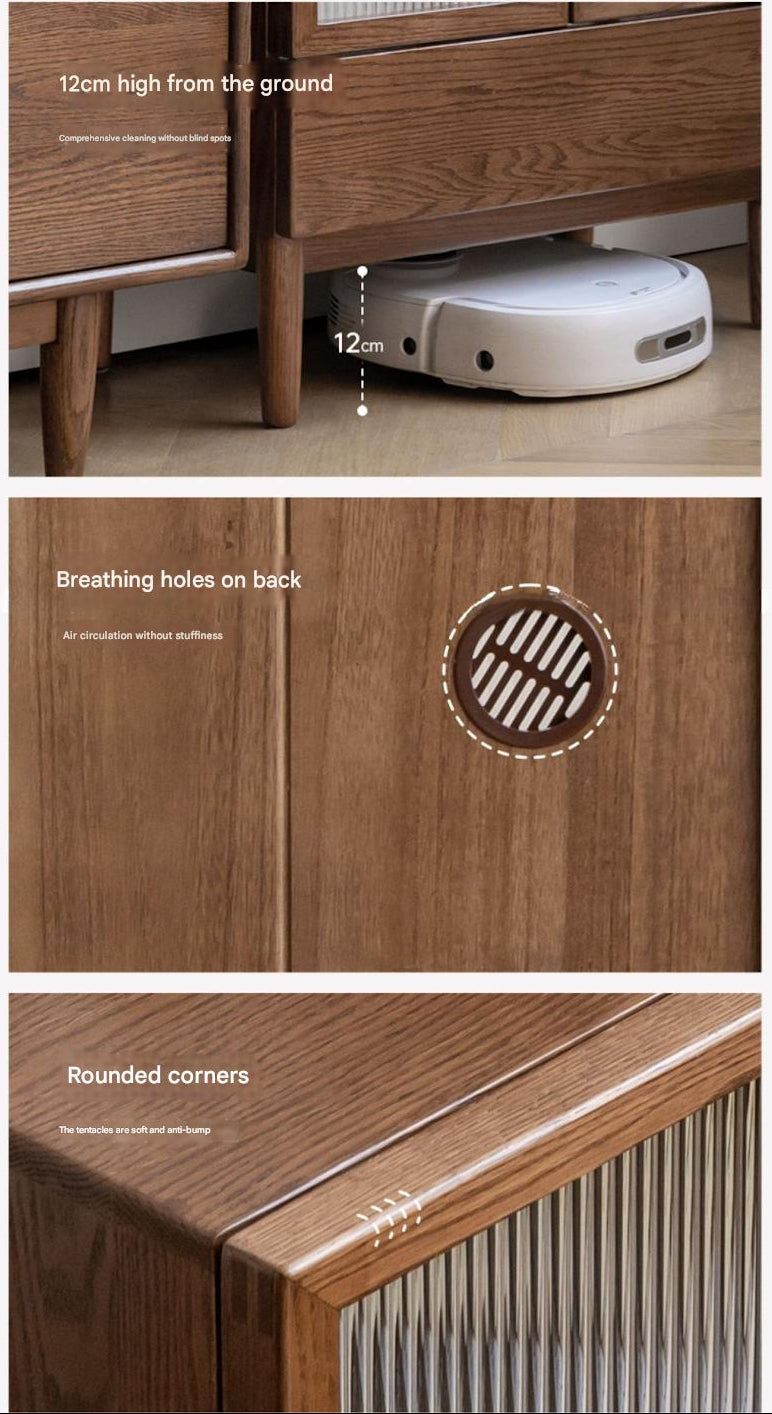 Oak, Solid Rubberwood Modern Side Cabinet.