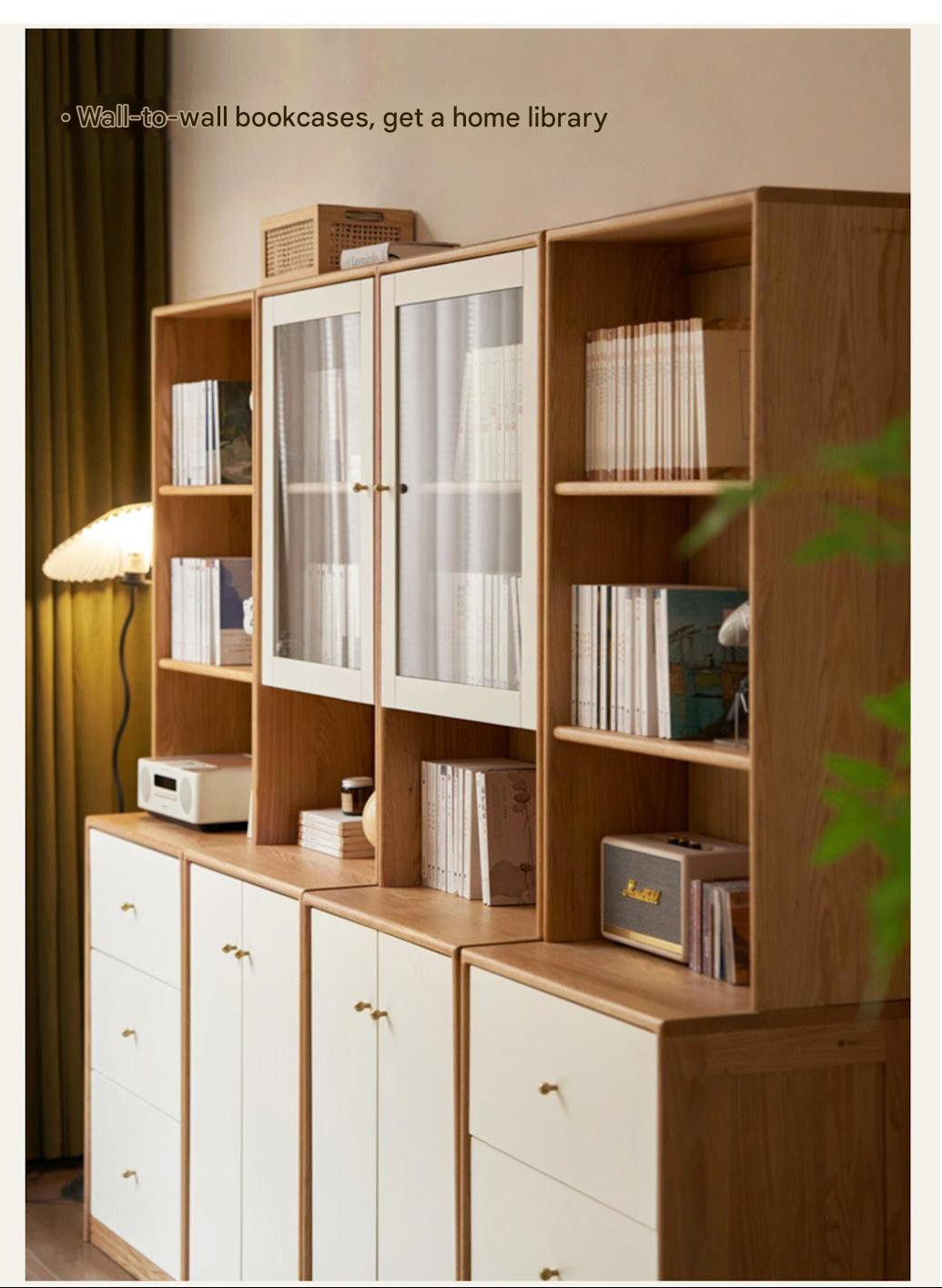 Oak Solid Wood, Solid Rubberwood Combination Bookcase