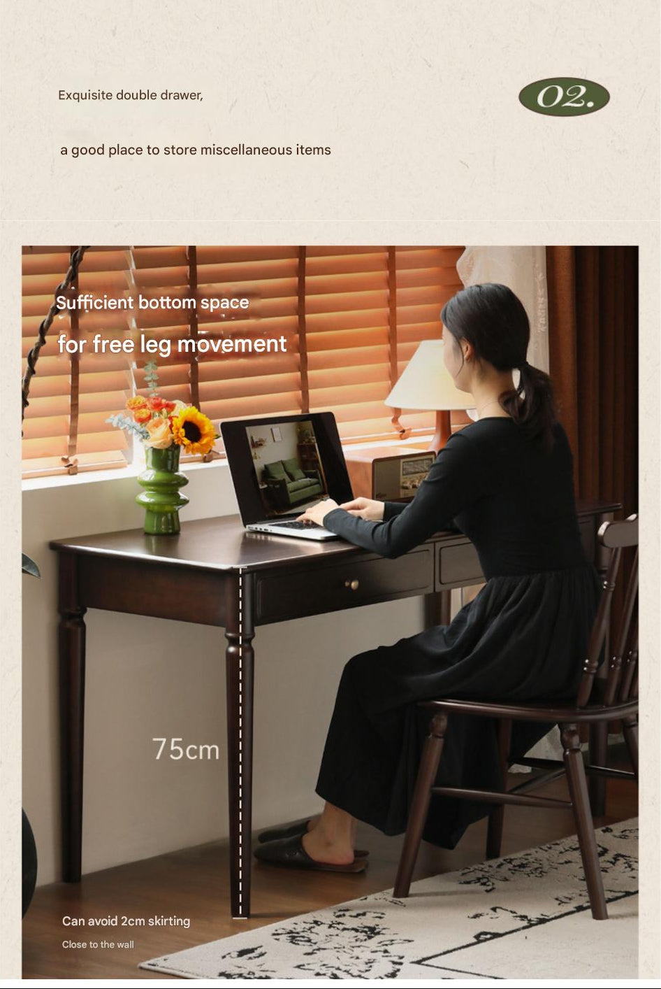 Black Walnut, Poplar Solid Wood American Retro Desk