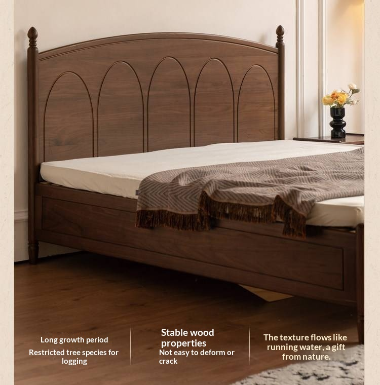 Black Walnut Solid Wood Box Bed — French Retro Style