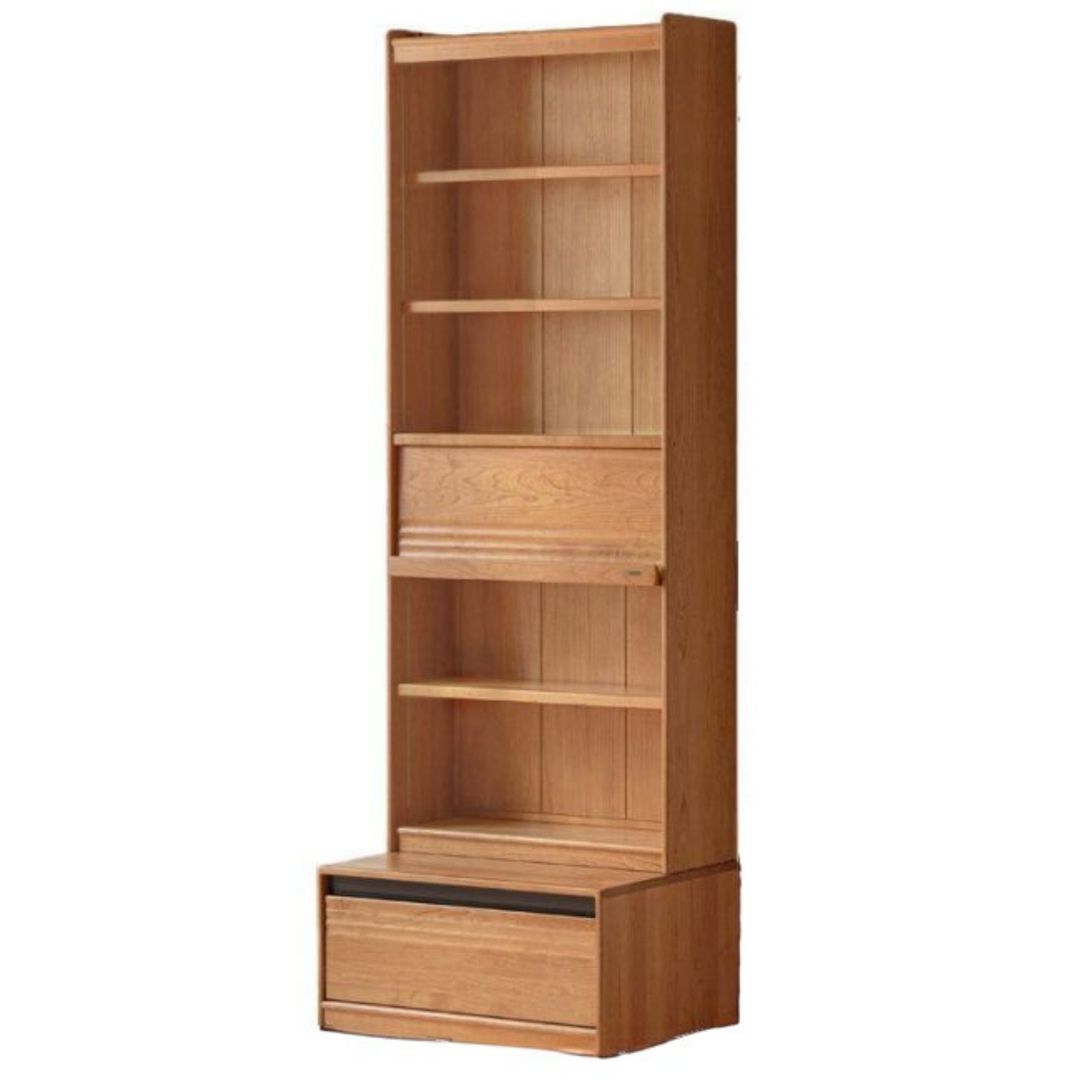 Cherry Solid Wood Bookcase with Wall Integration and Floor Storage Cabinet