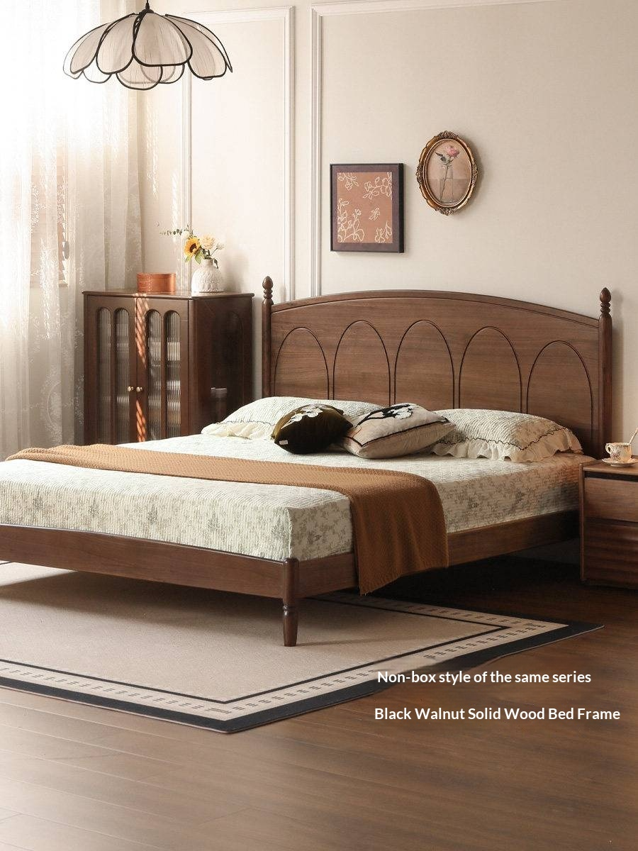 Black Walnut Solid Wood Box Bed — French Retro Style