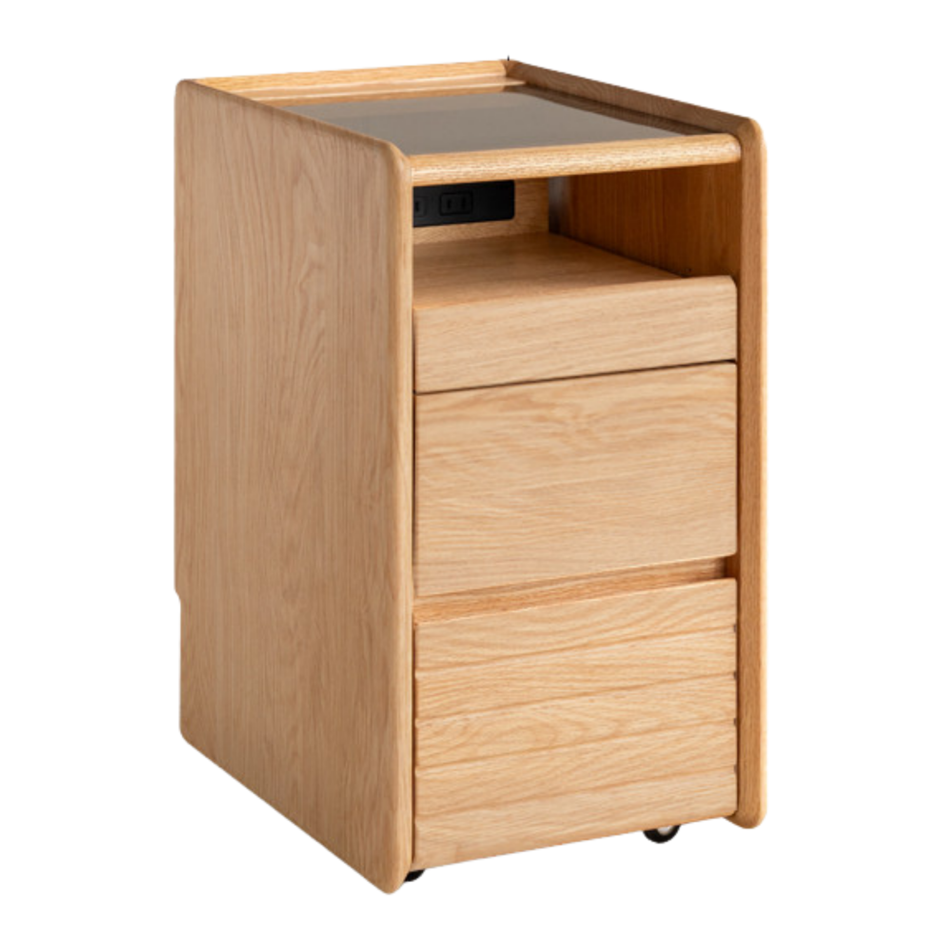 Ash, Oak Solid Wood Movable Glass Small Nightstand
