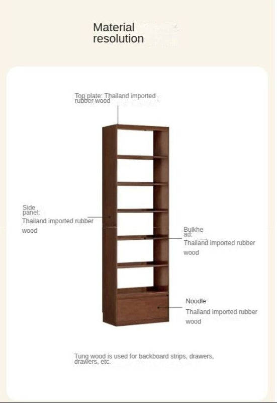 Solid Rubberwood Bookshelf Floor Rack Storage Cabinet.