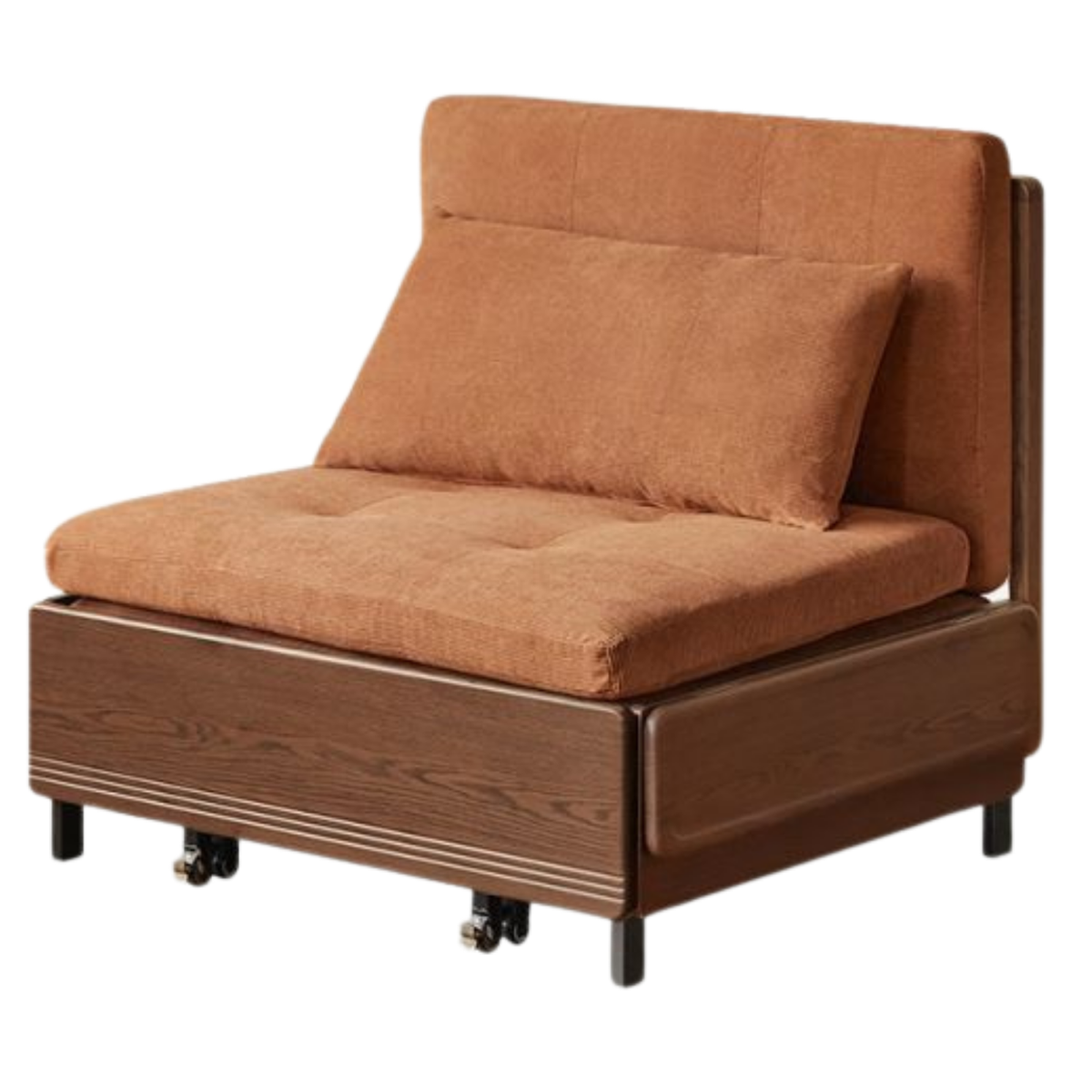 Black Walnut, Oak Solid Wood Sleeper Chair-sofa Bed with Attached Fold-Out Side Tray