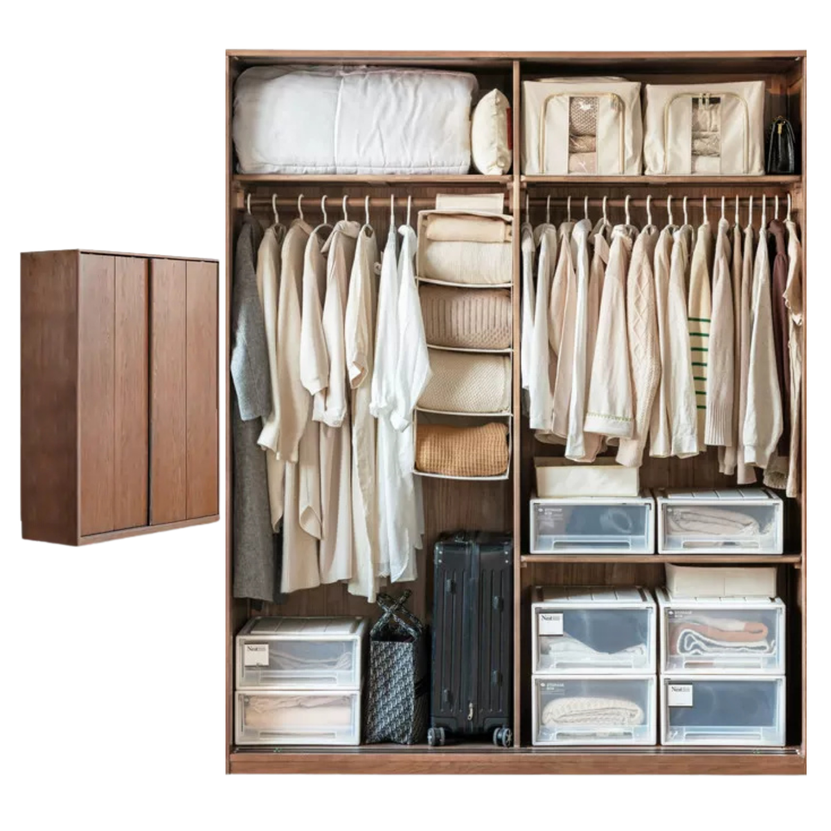 Oak Solid Wood, Solid RubberWood  Modern Style Wardrobe