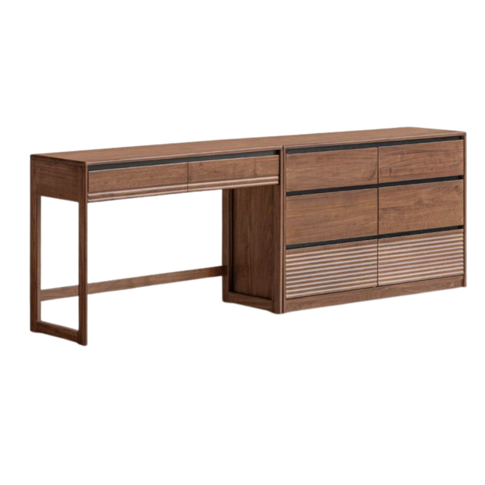 Black Walnut Solid Wood Vanity Desk and Dresser Combo, Italian Style