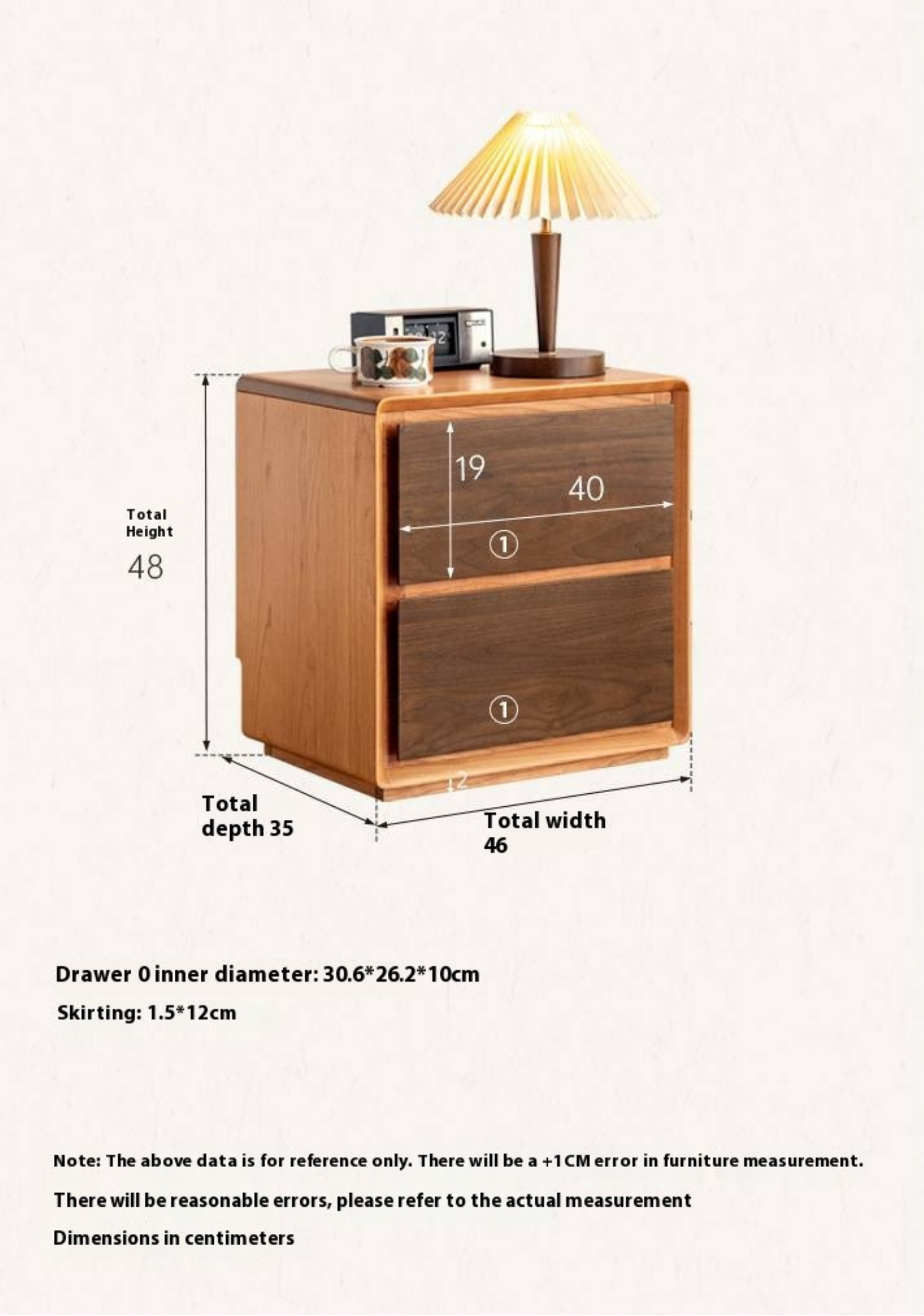 Cherry Solid Wood, Solid Rubberwood Nightstand