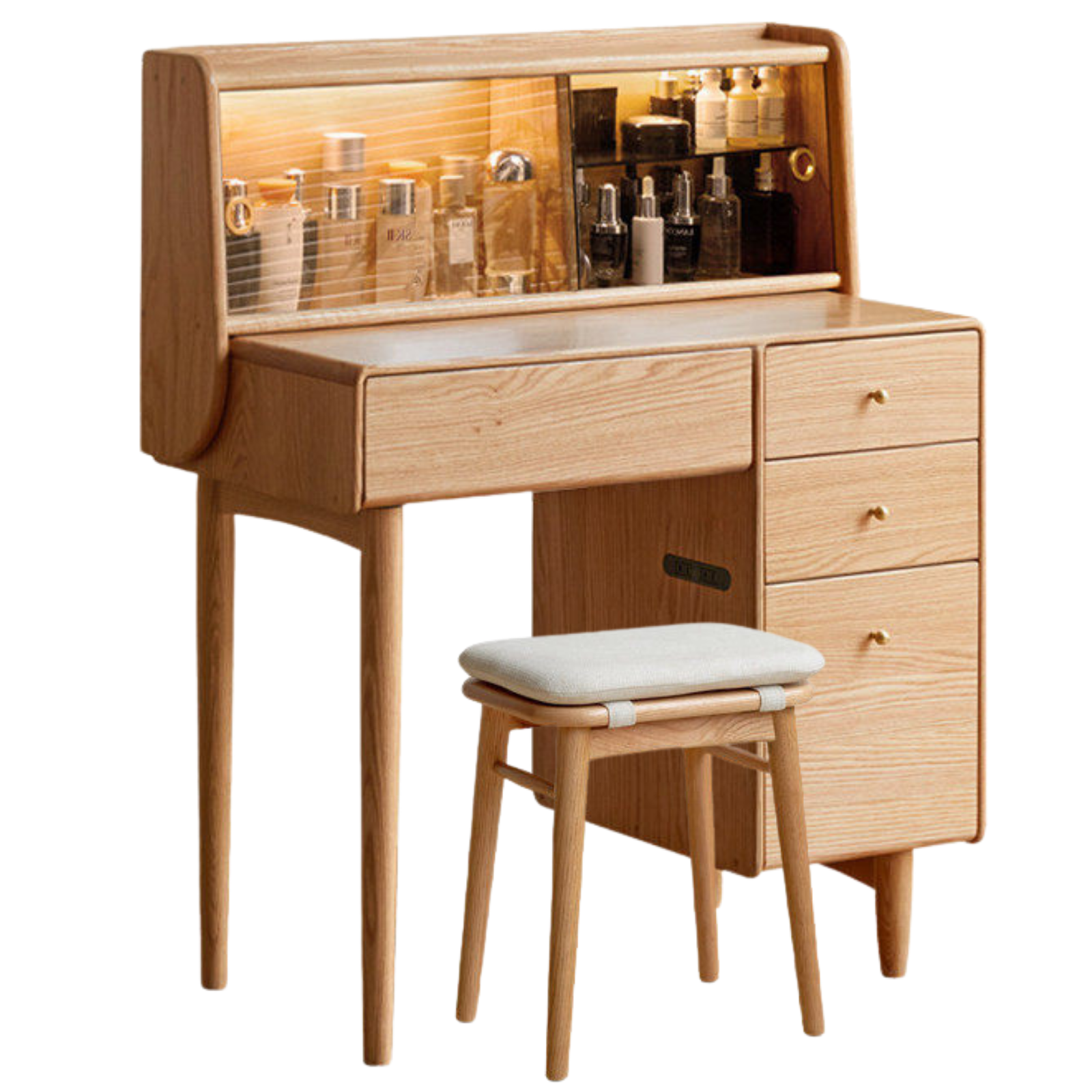 Oak Solid Wood Vanity Table Atmosphere With Lights.