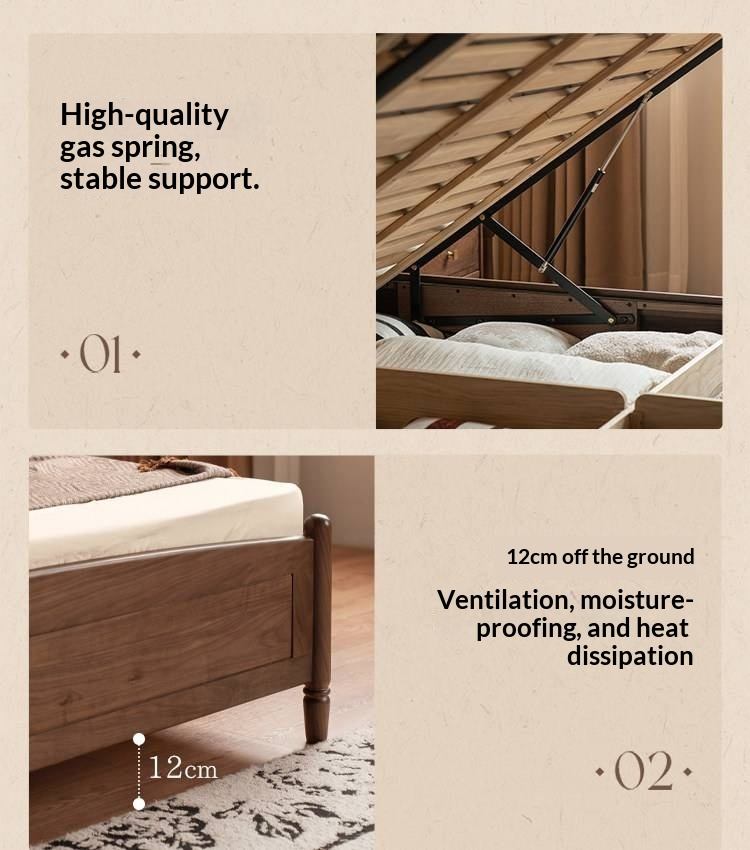 Black Walnut Solid Wood Box Bed — French Retro Style