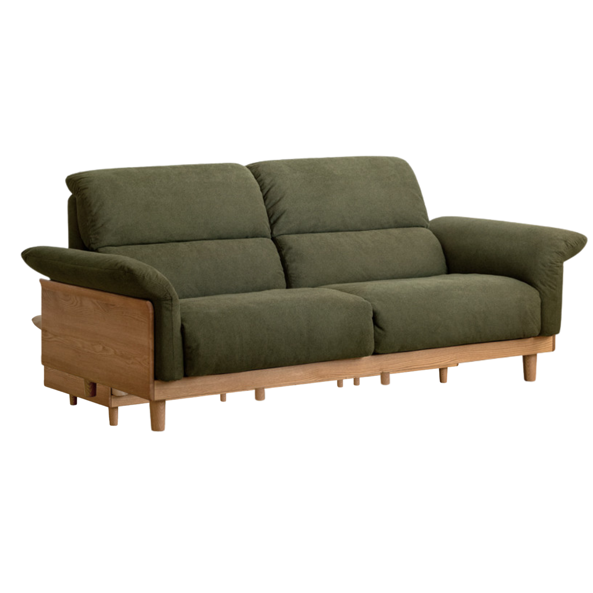 Oak Solid Wood Fabric Sofa, Couch with High Back Cushions, Durable Pet-Friendly Upholstery