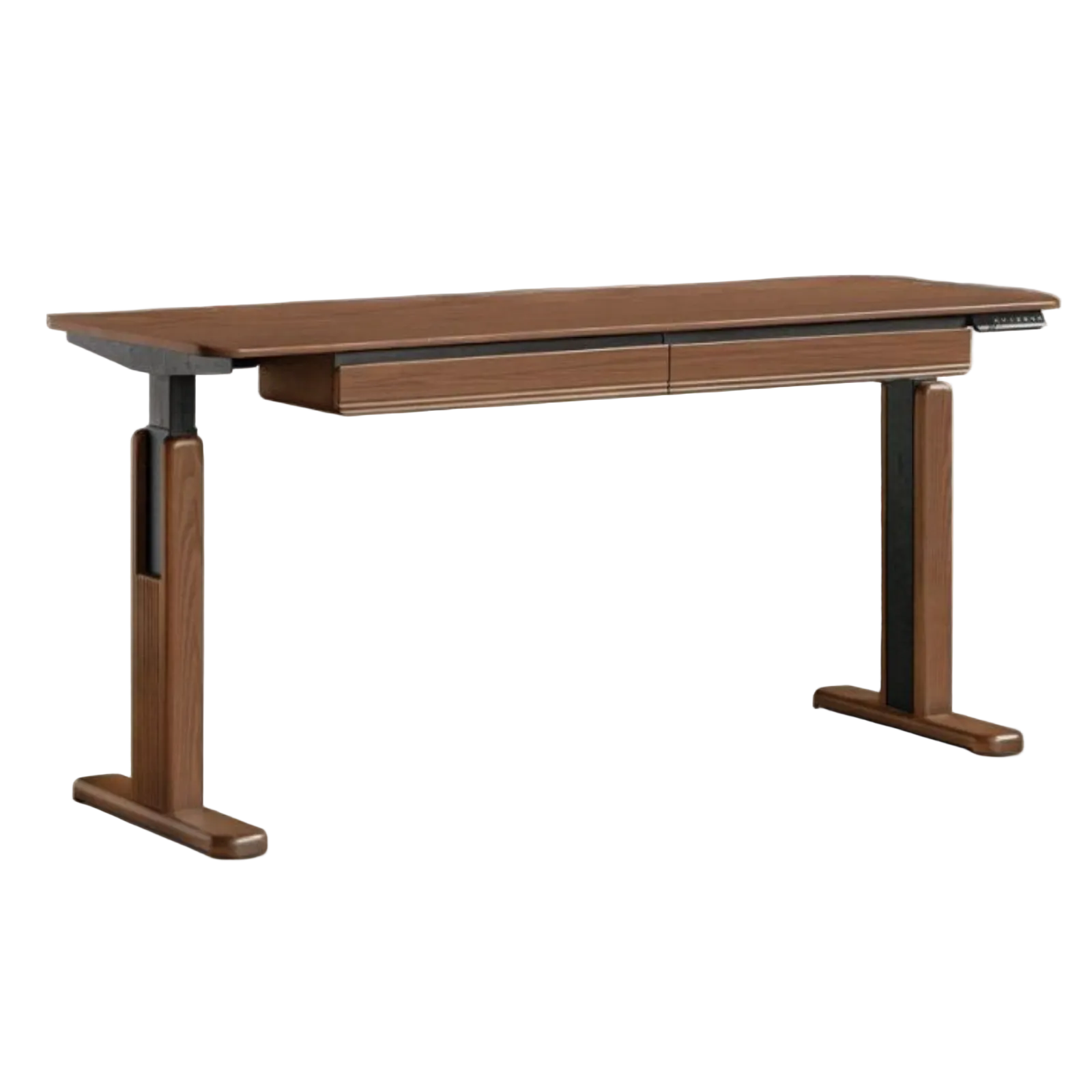 Black Walnut, White Ash Solid Wood Electric Height-Adjustable Standing Desk with Storage Drawers