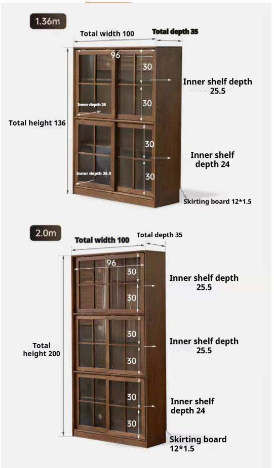 Black Walnut, Oak, Beech Solid Wood Sliding Door Bookcase
