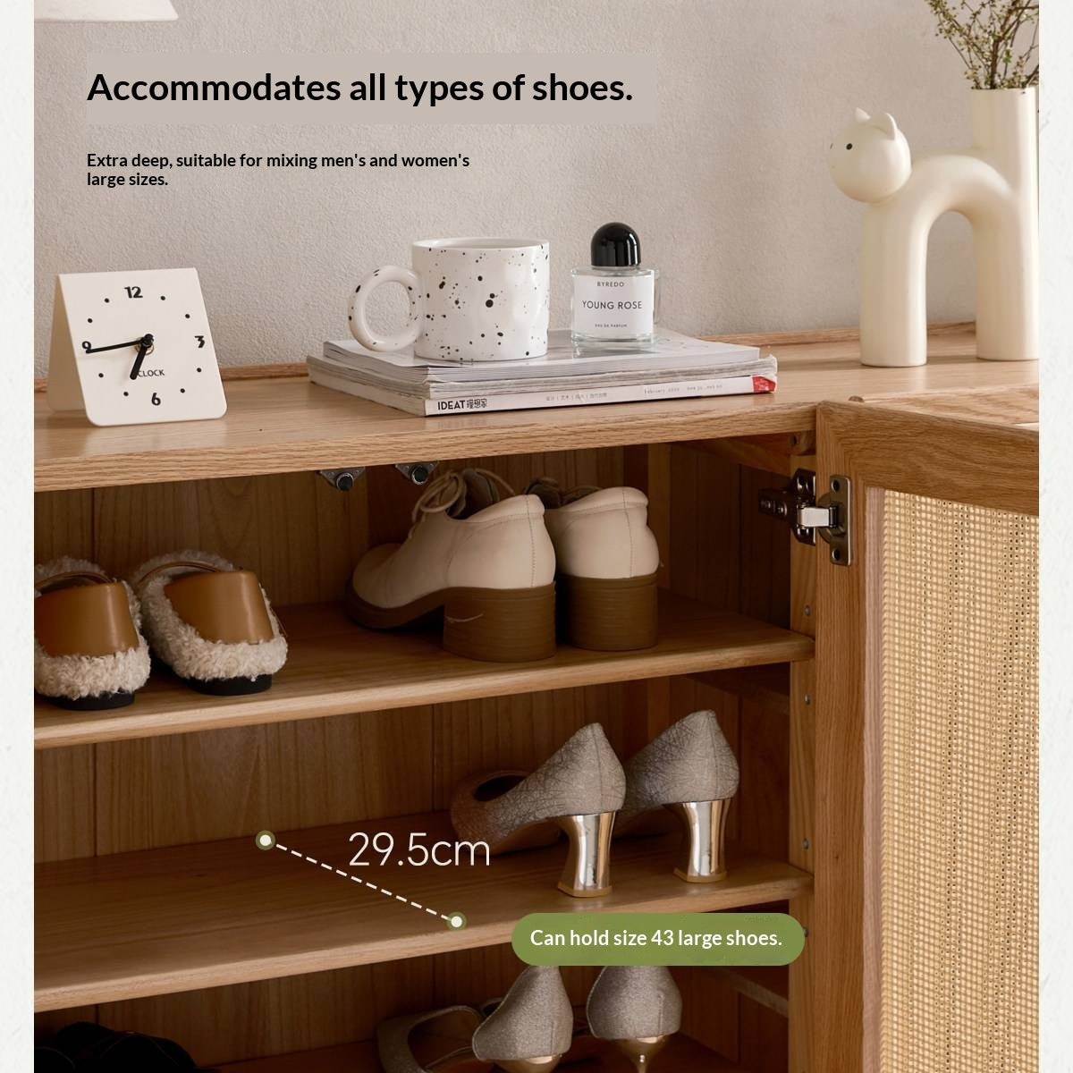 Oak Solid Wood Shoe Cabinet with Large Capacity and Vine Weaving Design