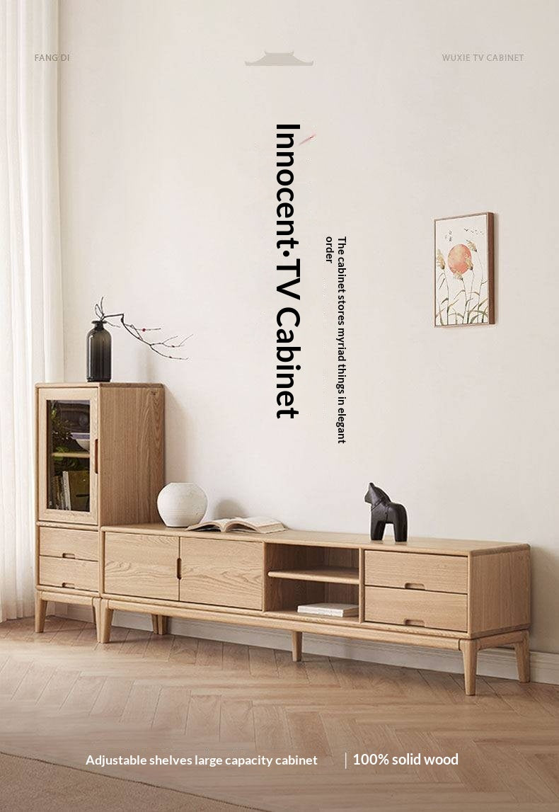 Ash Solid Wood Simple Floor TV Cabinet.