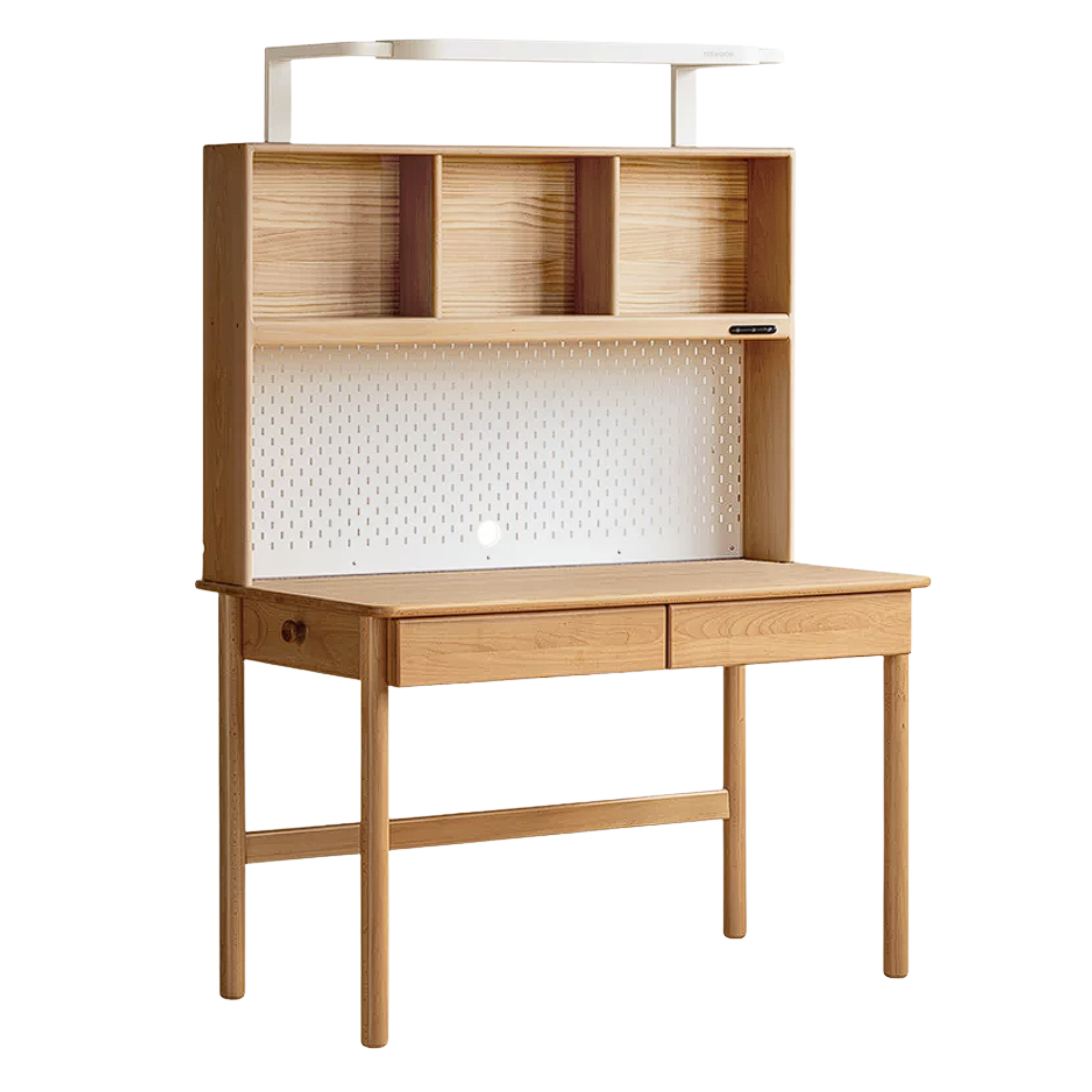 Beech Solid Wood Kids Study Desk Bookcase Integrated