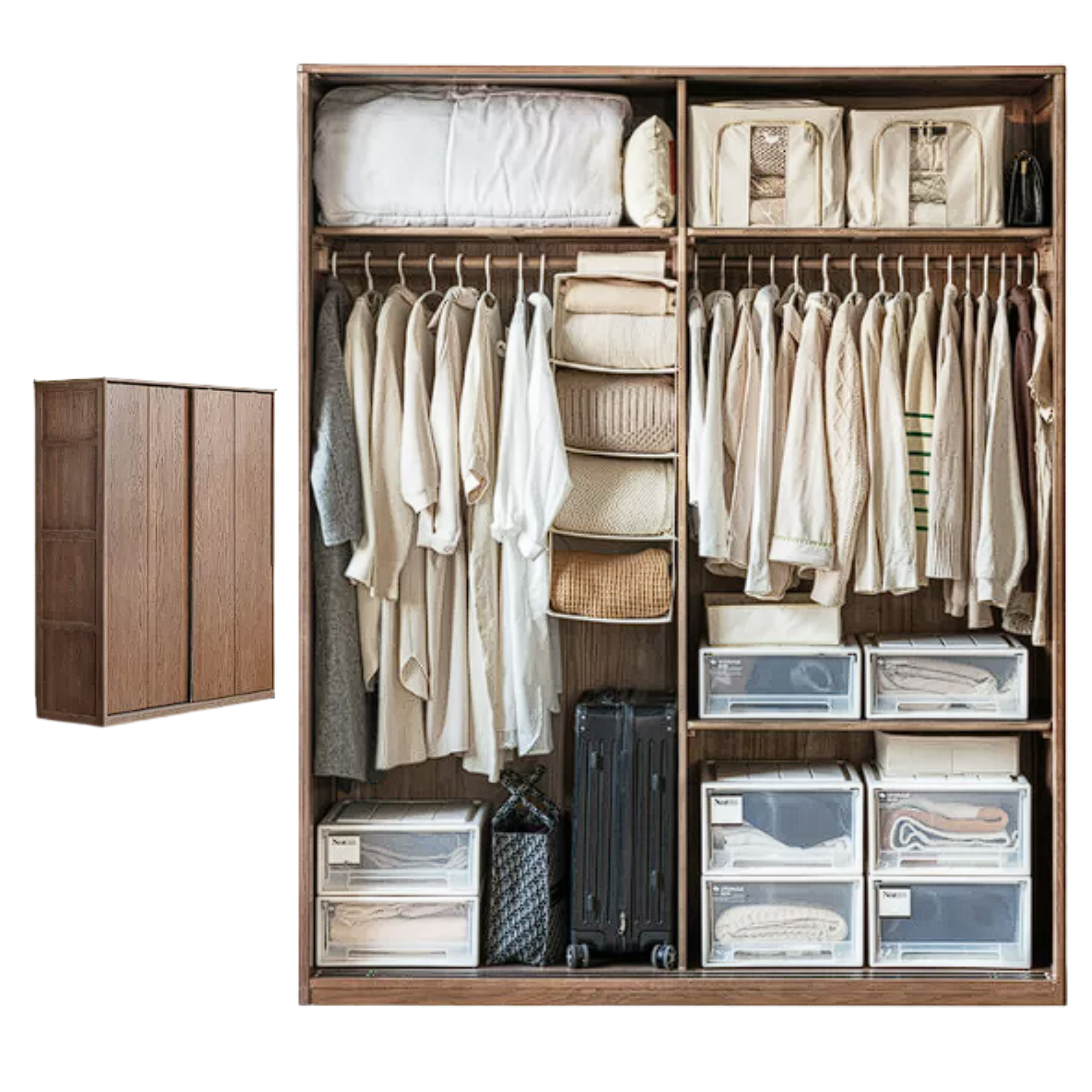Oak Solid Wood Sliding Door Modern Wardrobe