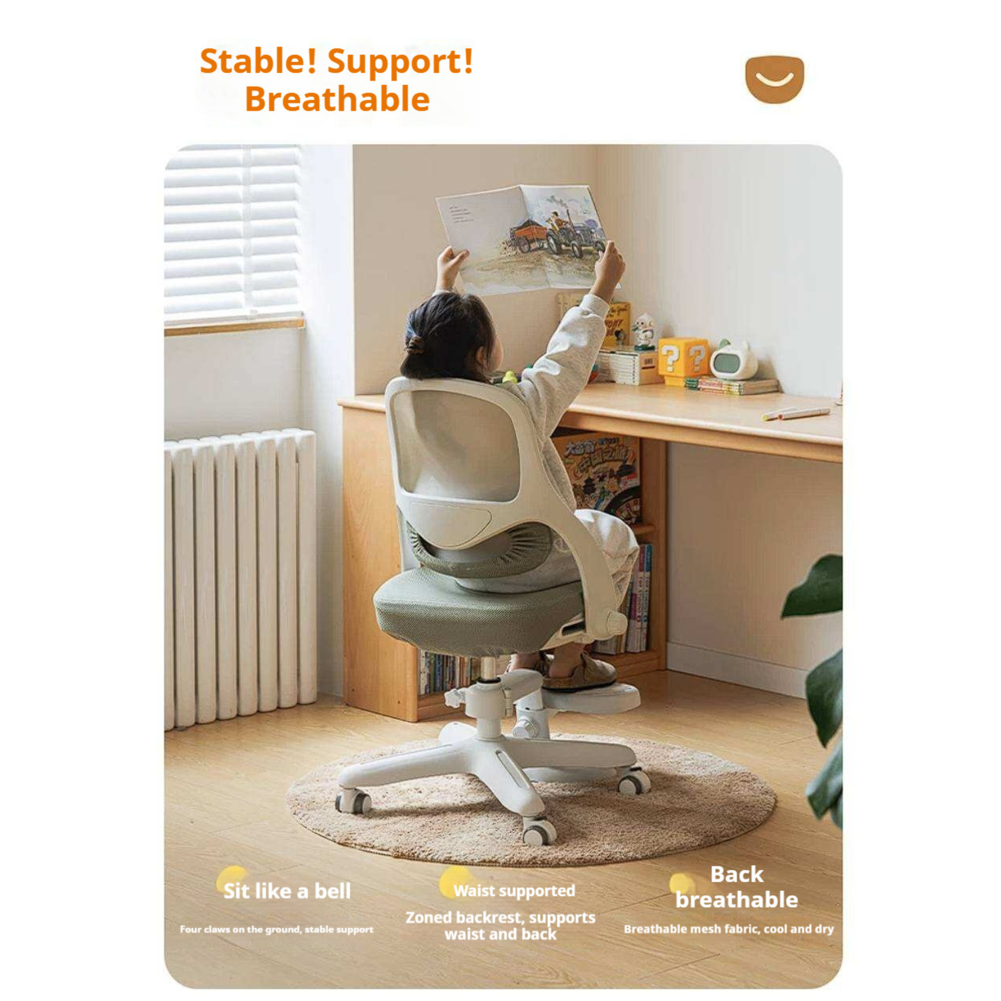 Kids Adjustable Swivel Study Chair with Footrest