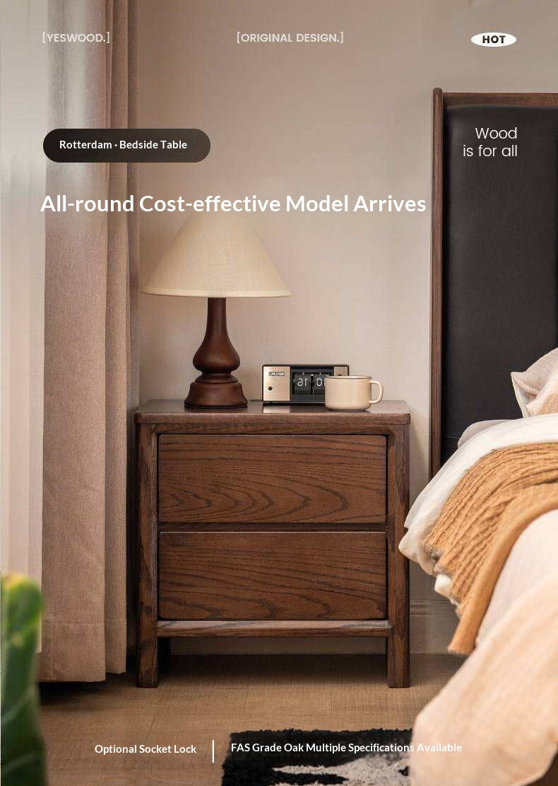 Oak Solid Wood Nordic Nightstand