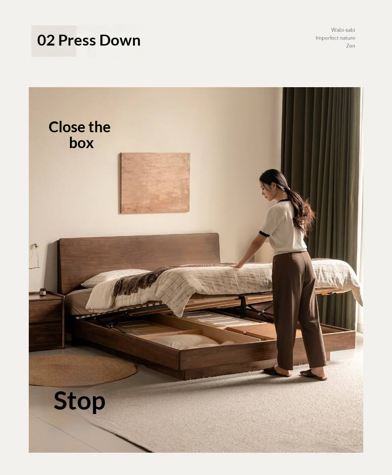 Black Walnut Solid Wood Bed — Italian Light Luxury Suspended Bed