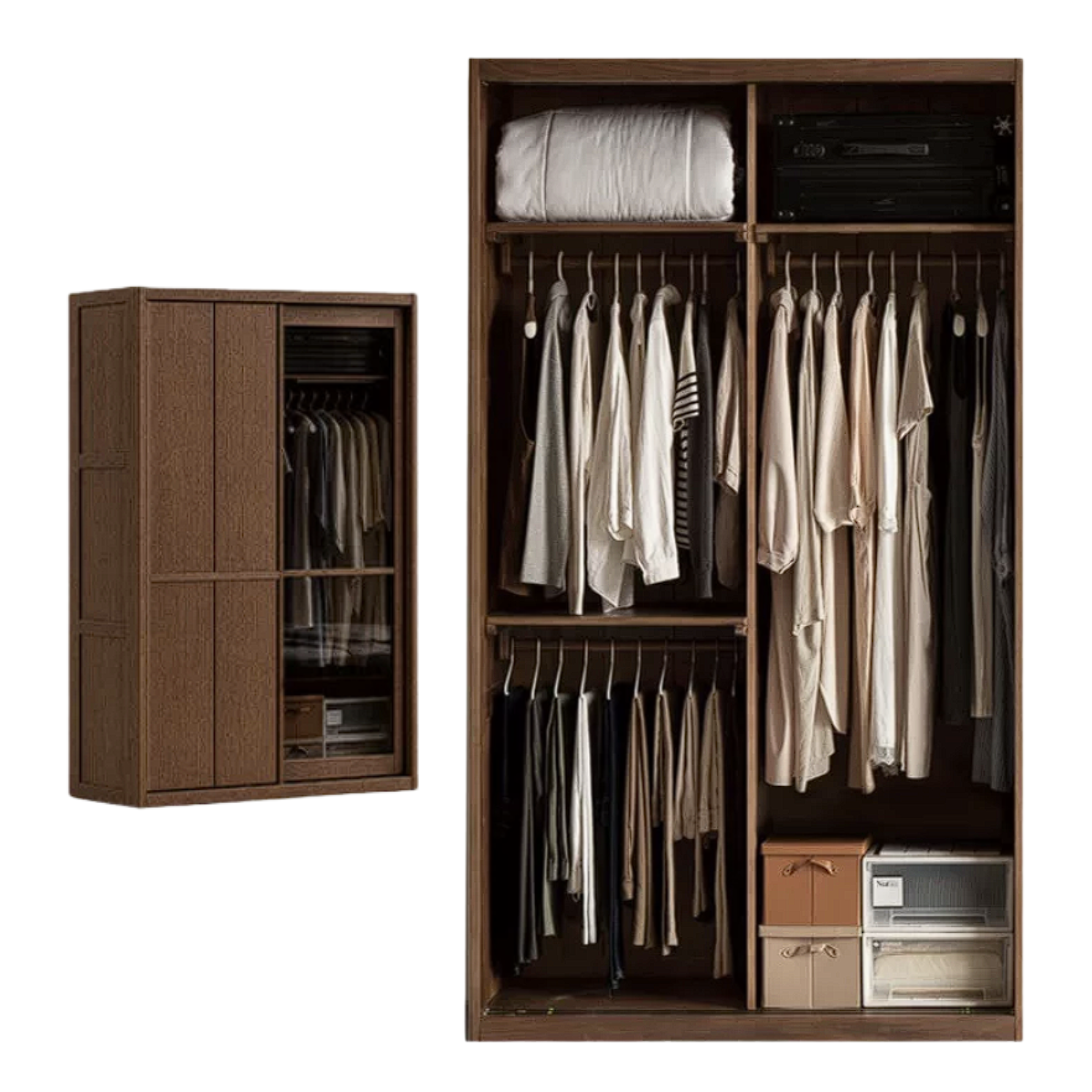 Black Walnut, Golden Pearwood Solid Wood Italian Luxury Sliding Door Wardrobe