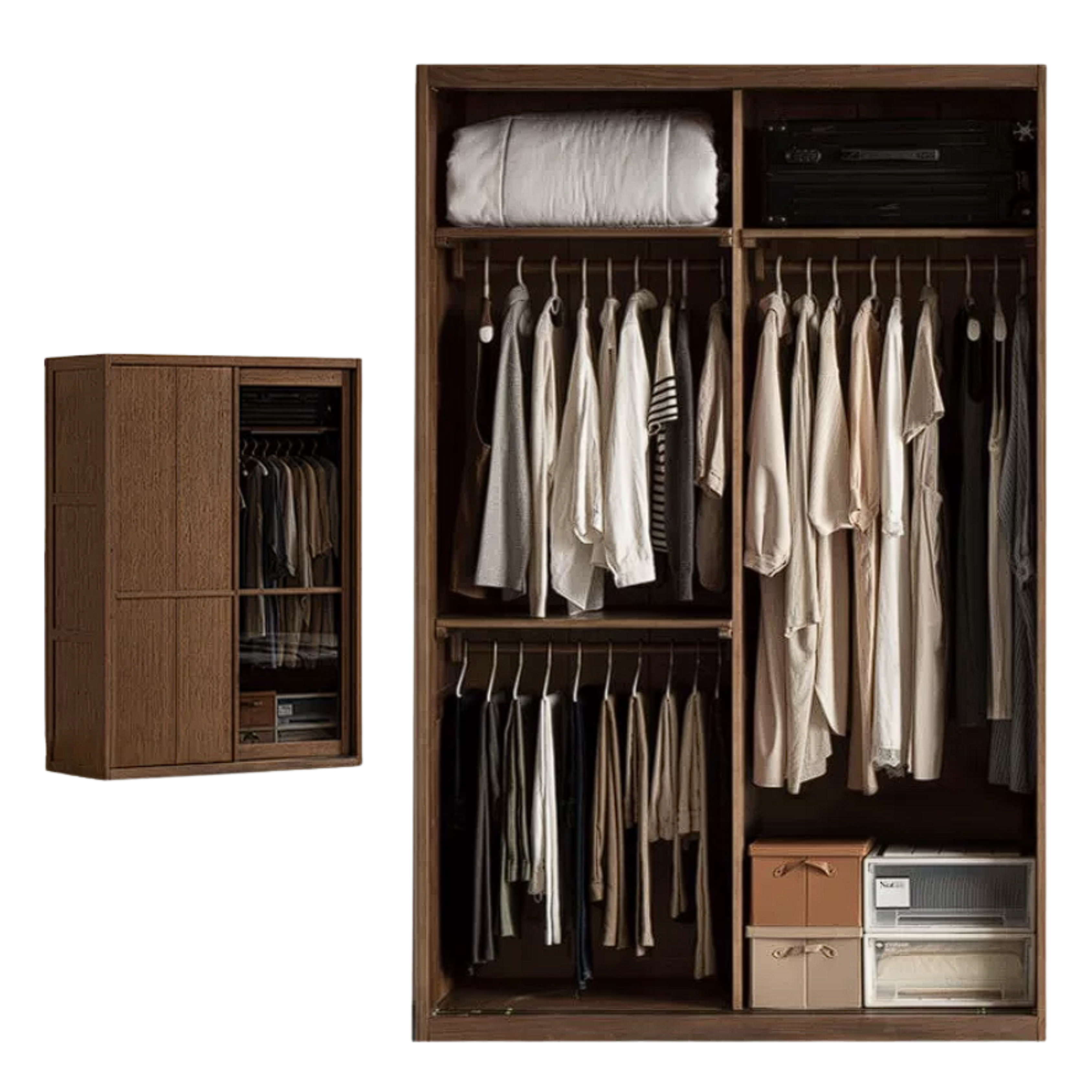 Black Walnut, Golden Pearwood Solid Wood Italian Luxury Sliding Door Wardrobe