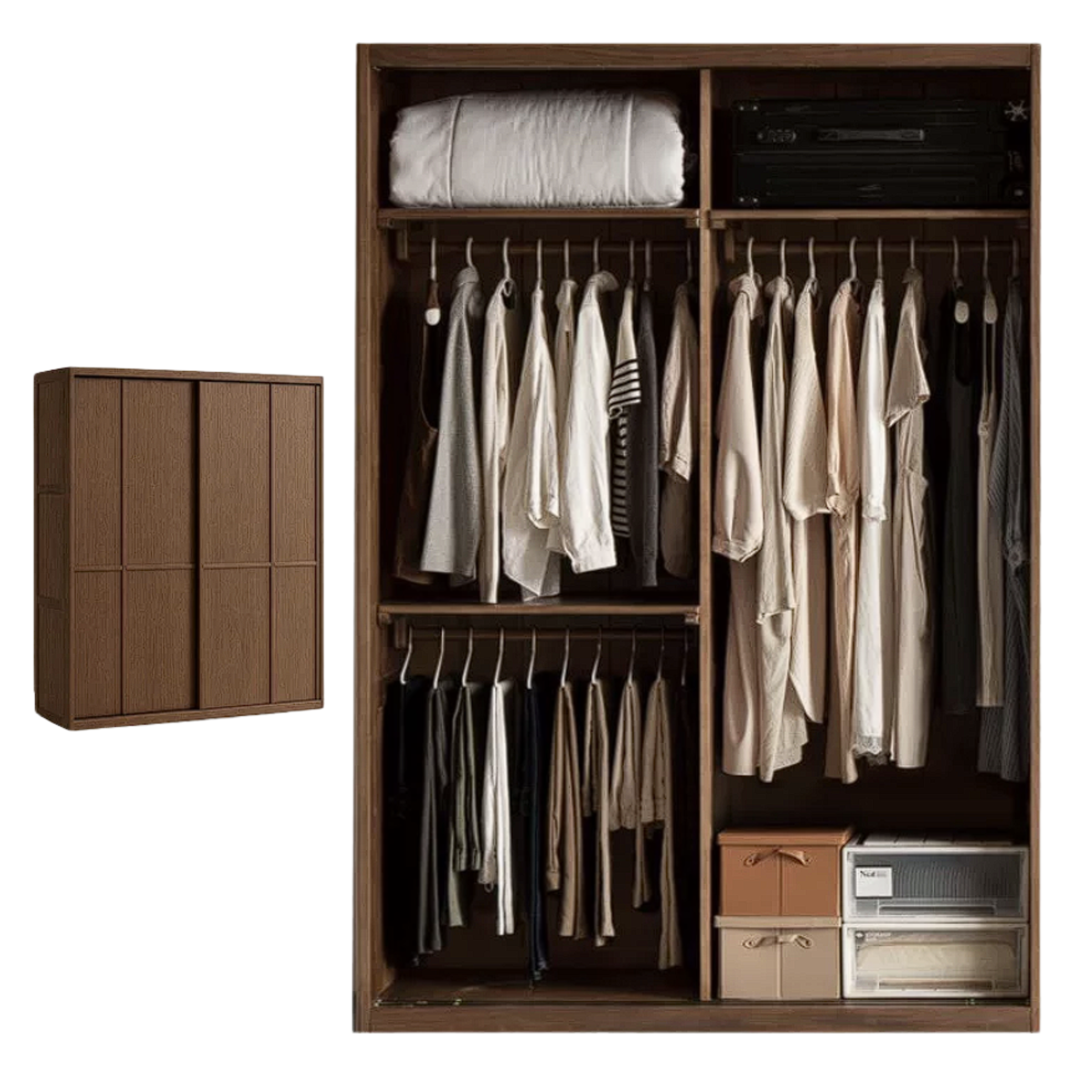 Black Walnut, Golden Pearwood Solid Wood Italian Luxury Sliding Door Wardrobe