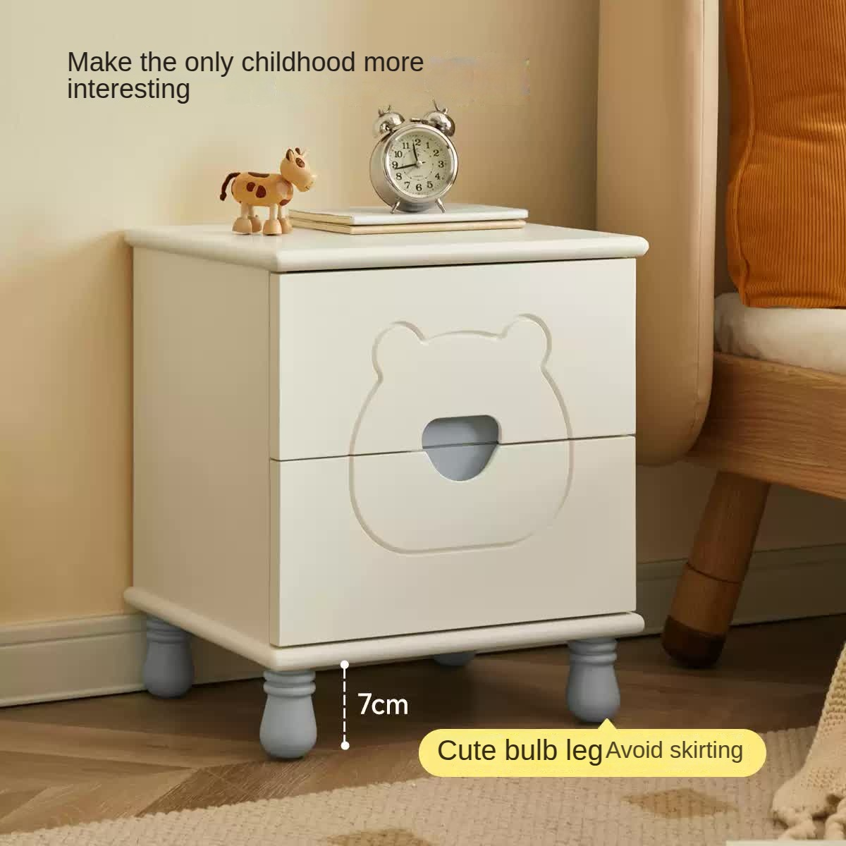 Rubber Solid Wood Children's Nightstand