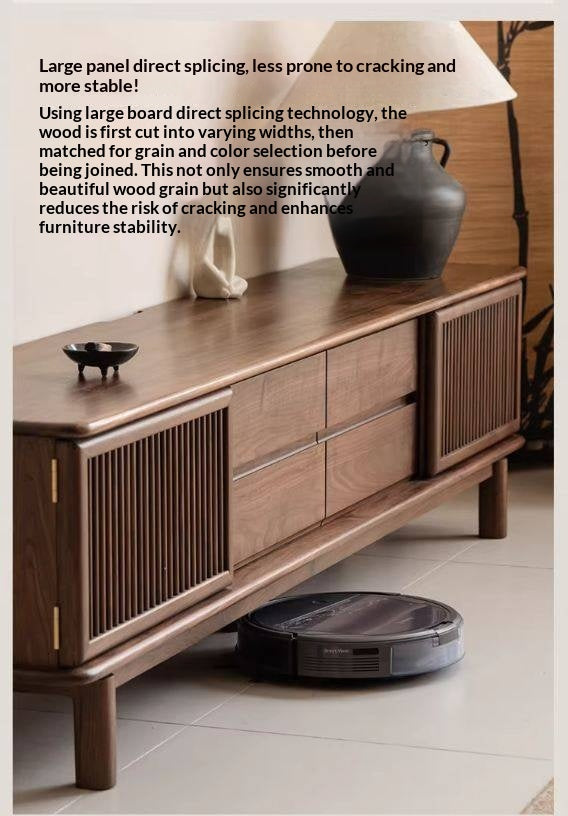 Black Walnut Solid Wood Floor TV Cabinet.