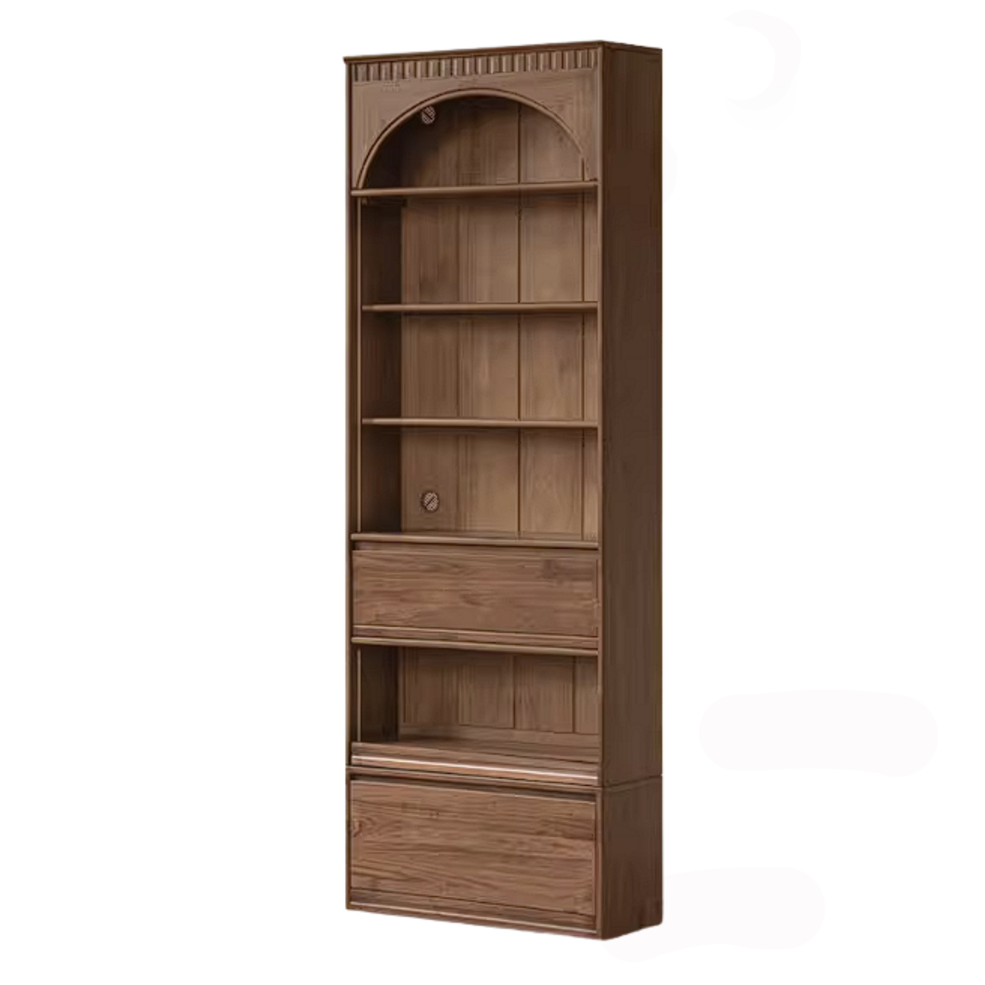 Black Walnut Solid Wood Bookcase with Booth Seating and Display Cabinet