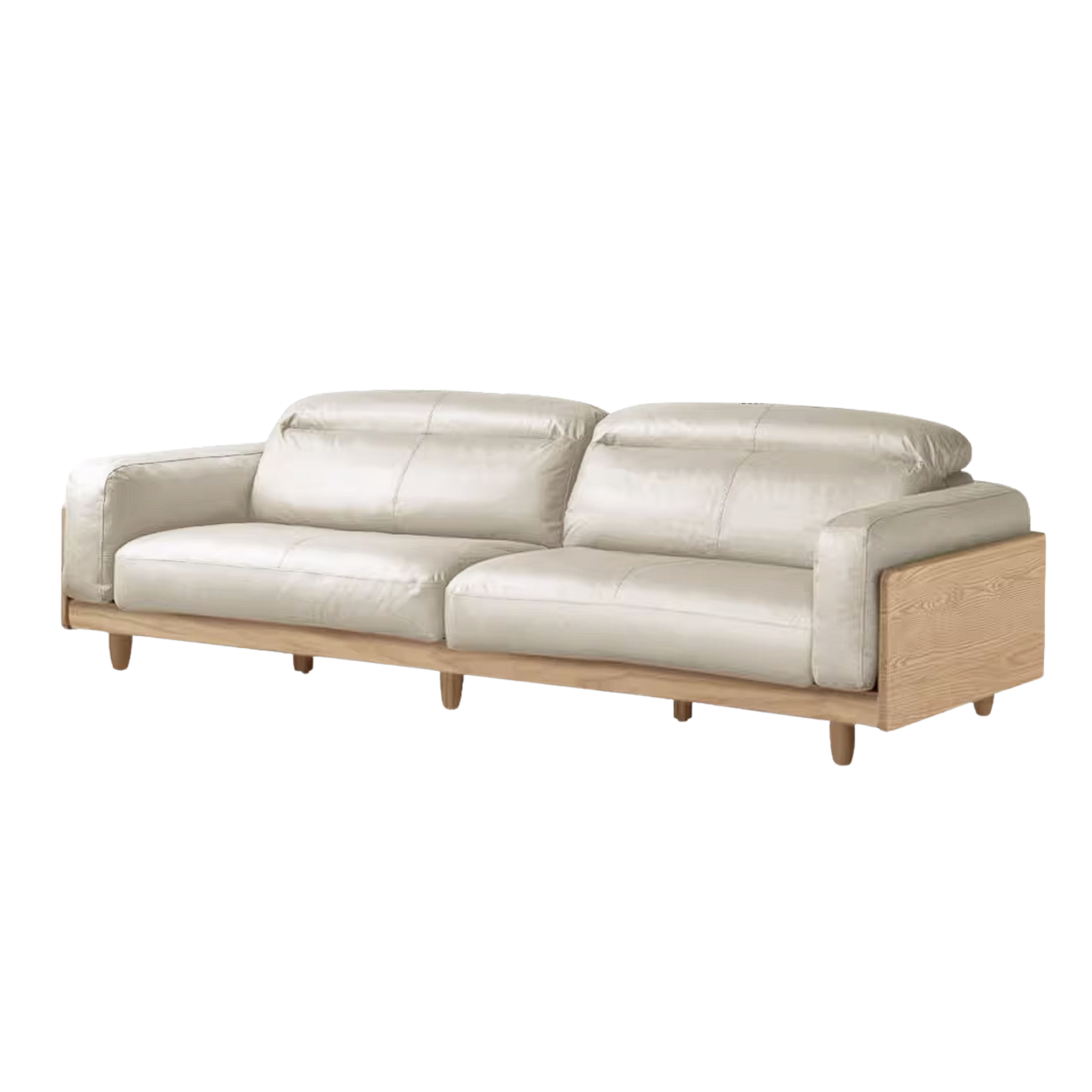 Ash Solid Wood Genuine leather Sofa with Solid Wood Frame and Adjustable Headrest
