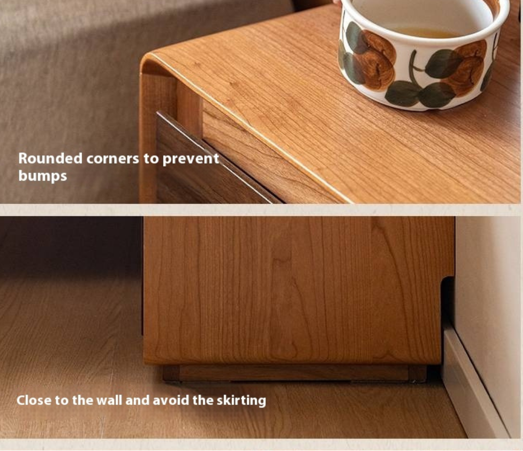 Cherry Solid Wood, Solid Rubberwood Nightstand