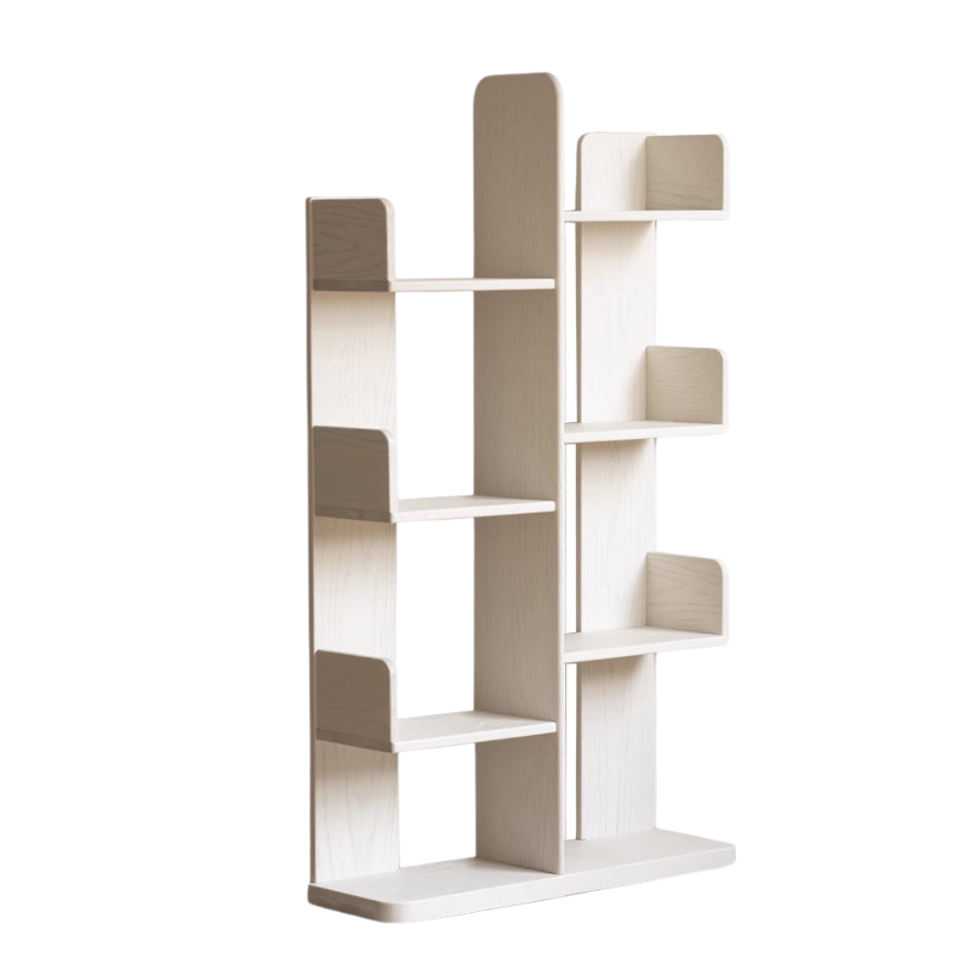 Oak Solid Wood Floor to Floor Cream Cactus Shelf Corner Bookcase Display