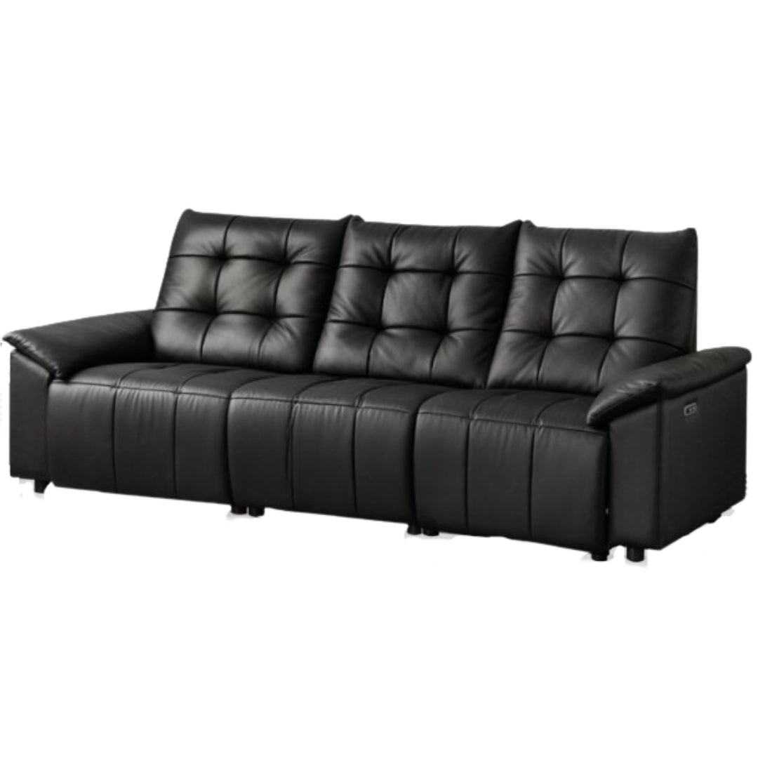 Pine Solid Wood Big Black Functional Leather Sofa