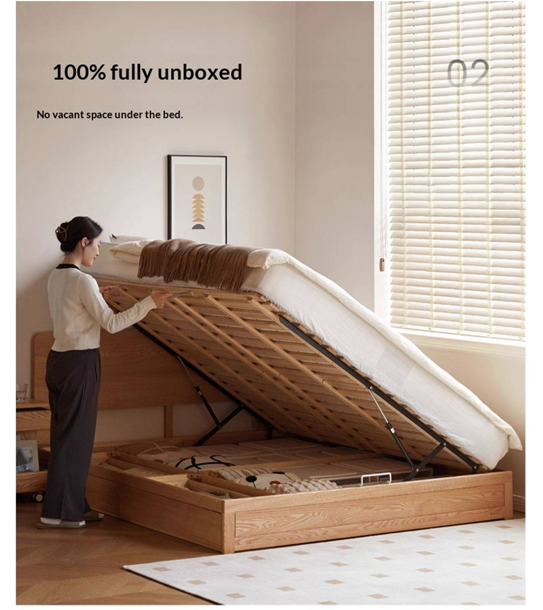 Oak, Ash, Rubberwood Solid Wood Box Bed, Platform Box Bed, Headboard-Free Bed