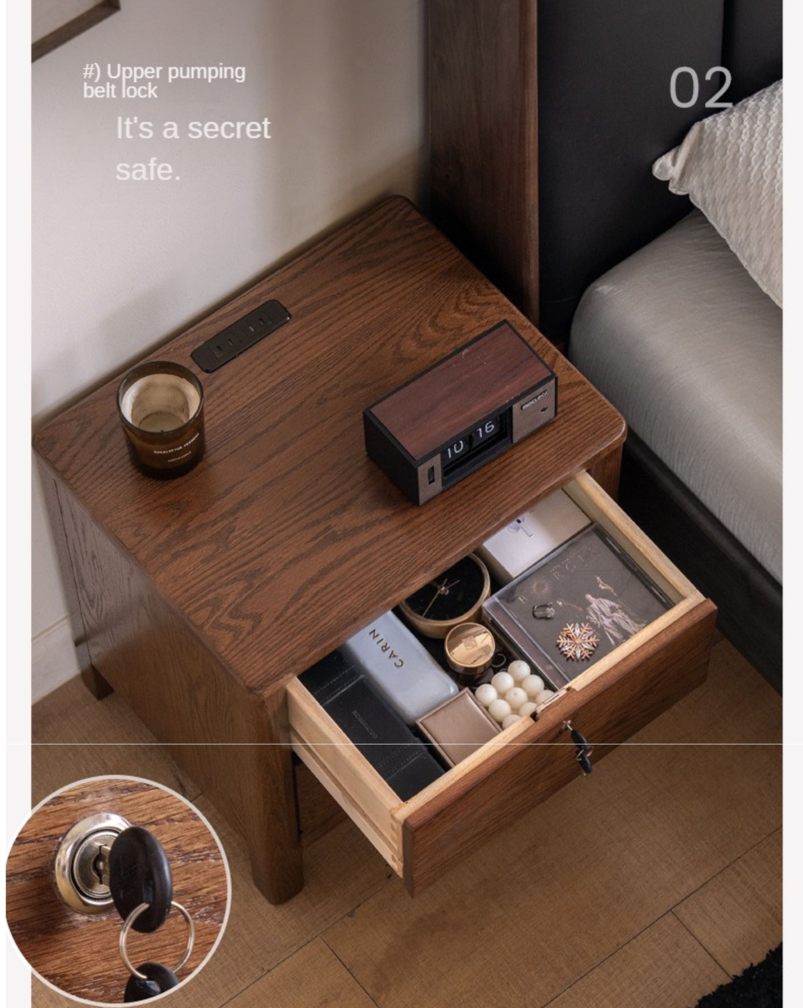 Oak Full Solid Wood Bedside Cabinet