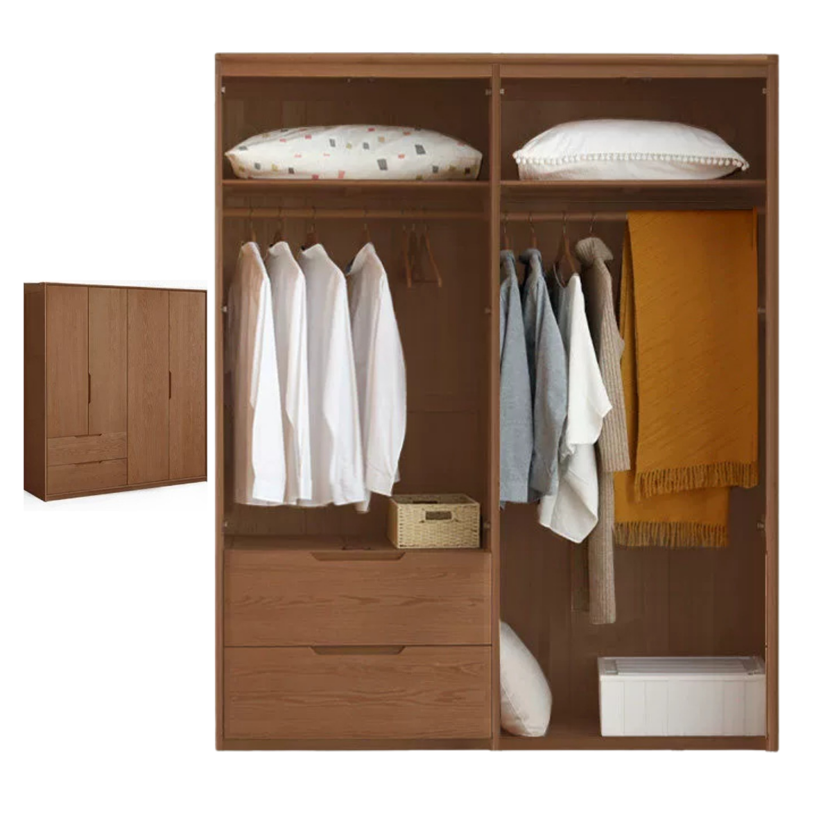 Ash Solid Wood Modular Wardrobe Closet System with Vertical Groove Pulls