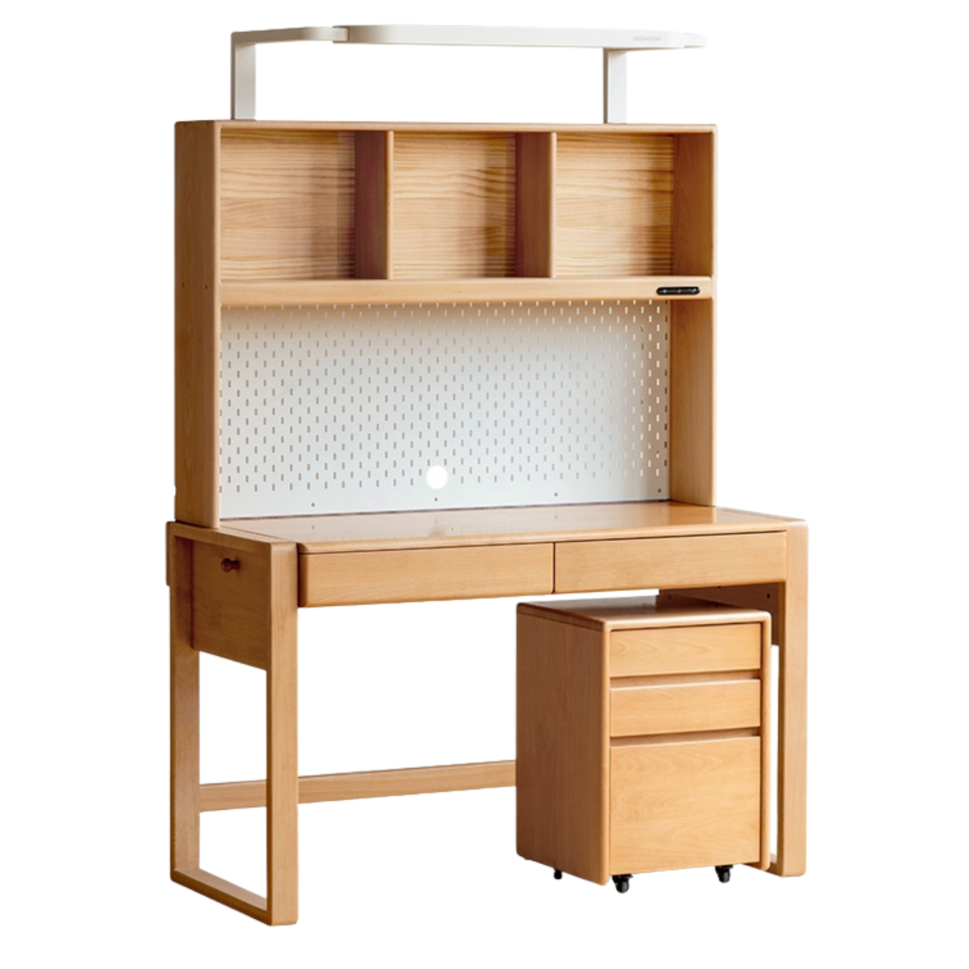 Beech Solid Wood Adjustable Height Children's Study Desk With Integrated Bookshelf