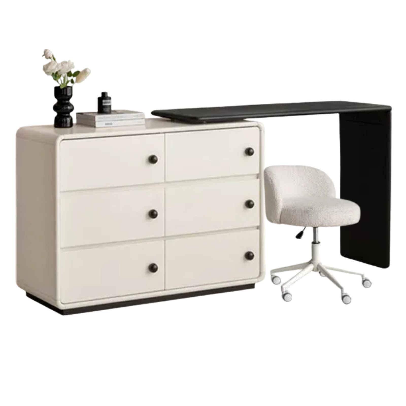 Solid RubberWood Rotating Extendable Vanity Table with