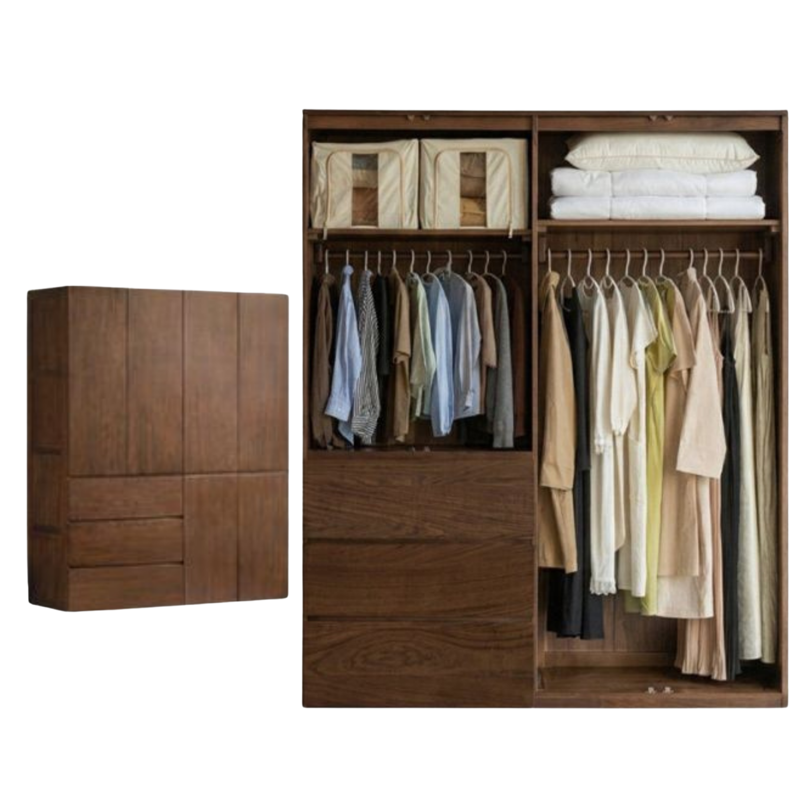 Black Walnut Solid Wood Wardrobe with Italian Style and Storage Cabinet