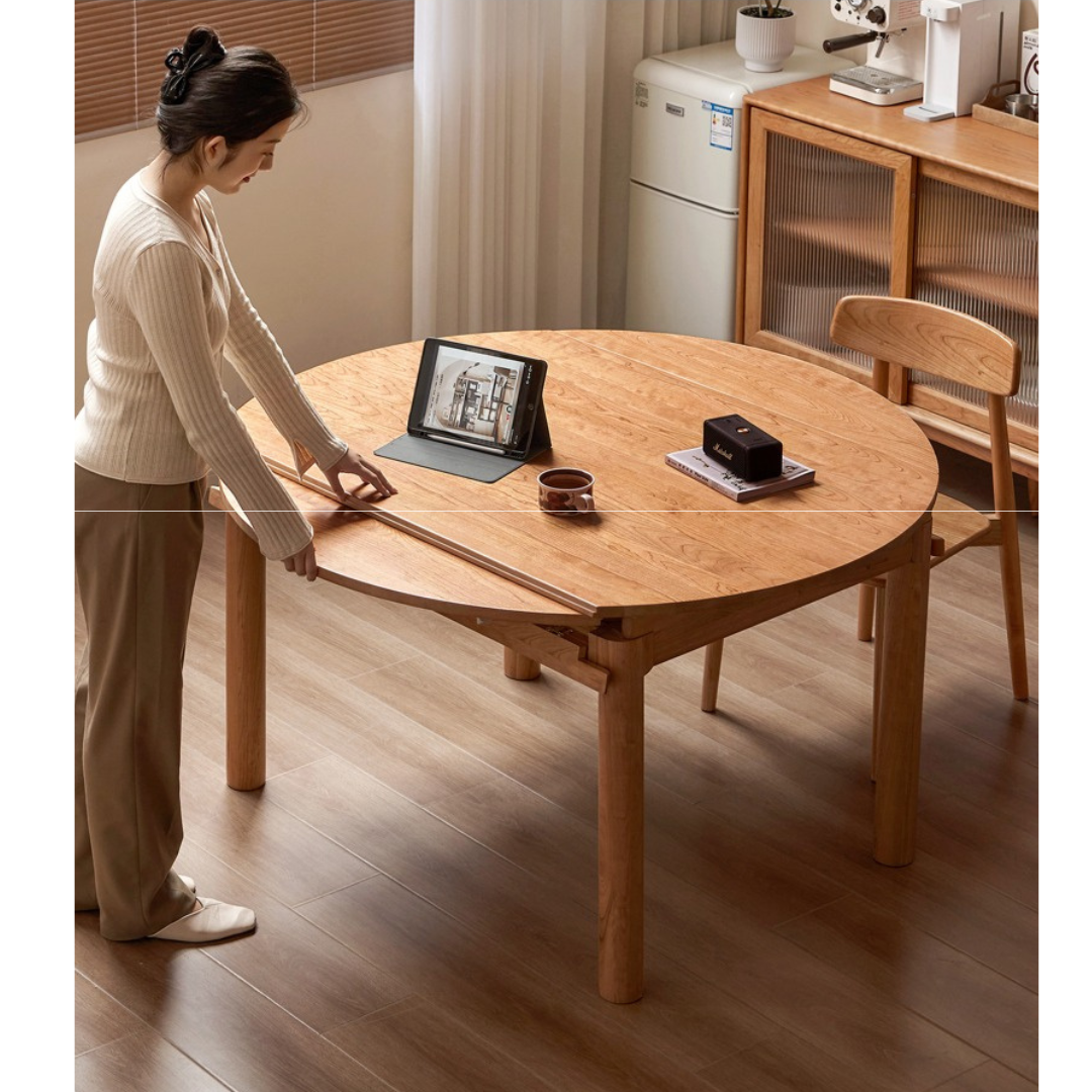 Retractable folding cherry wood round table "